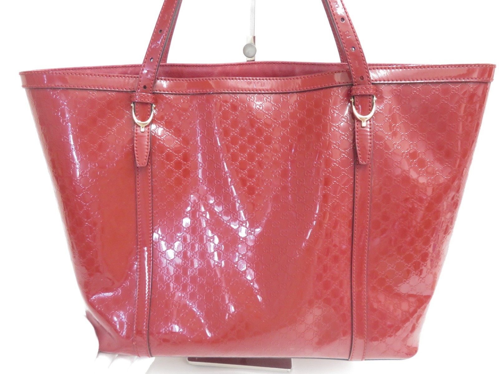 Authentic Gucci Micro GG Patent Leather Tote Hand Bag I#48436