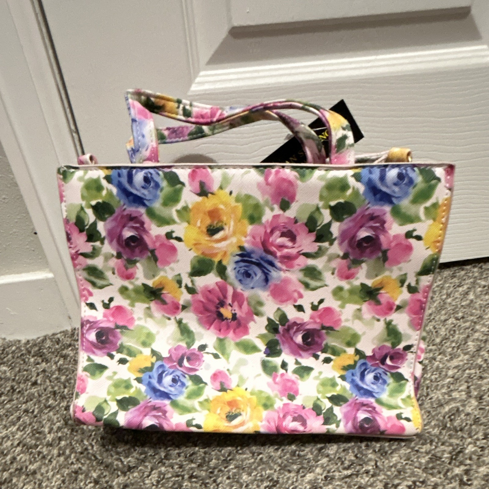 Christian Siriano Multicolor Floral Satchel Top Handle Bow Zip Gold Detach Strap