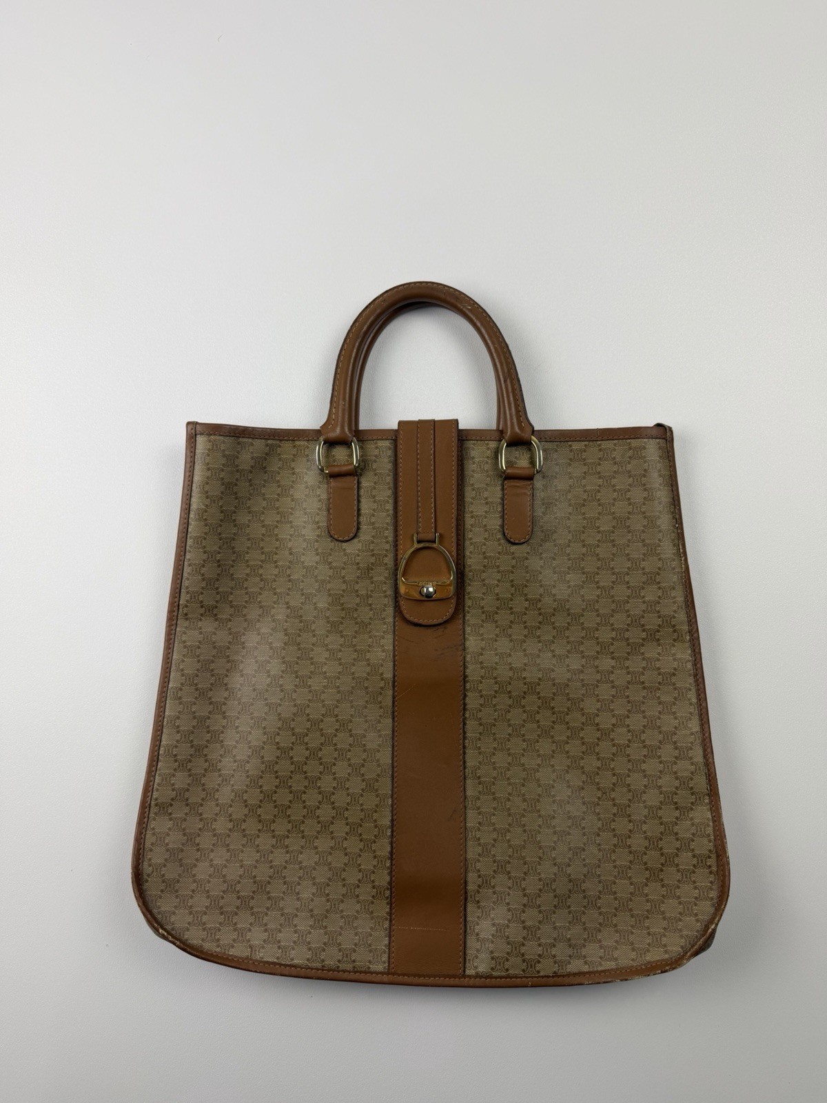 CELINE Vintage Macadam Tote Bag Large Monogram Rare 90 Triomphe Logo