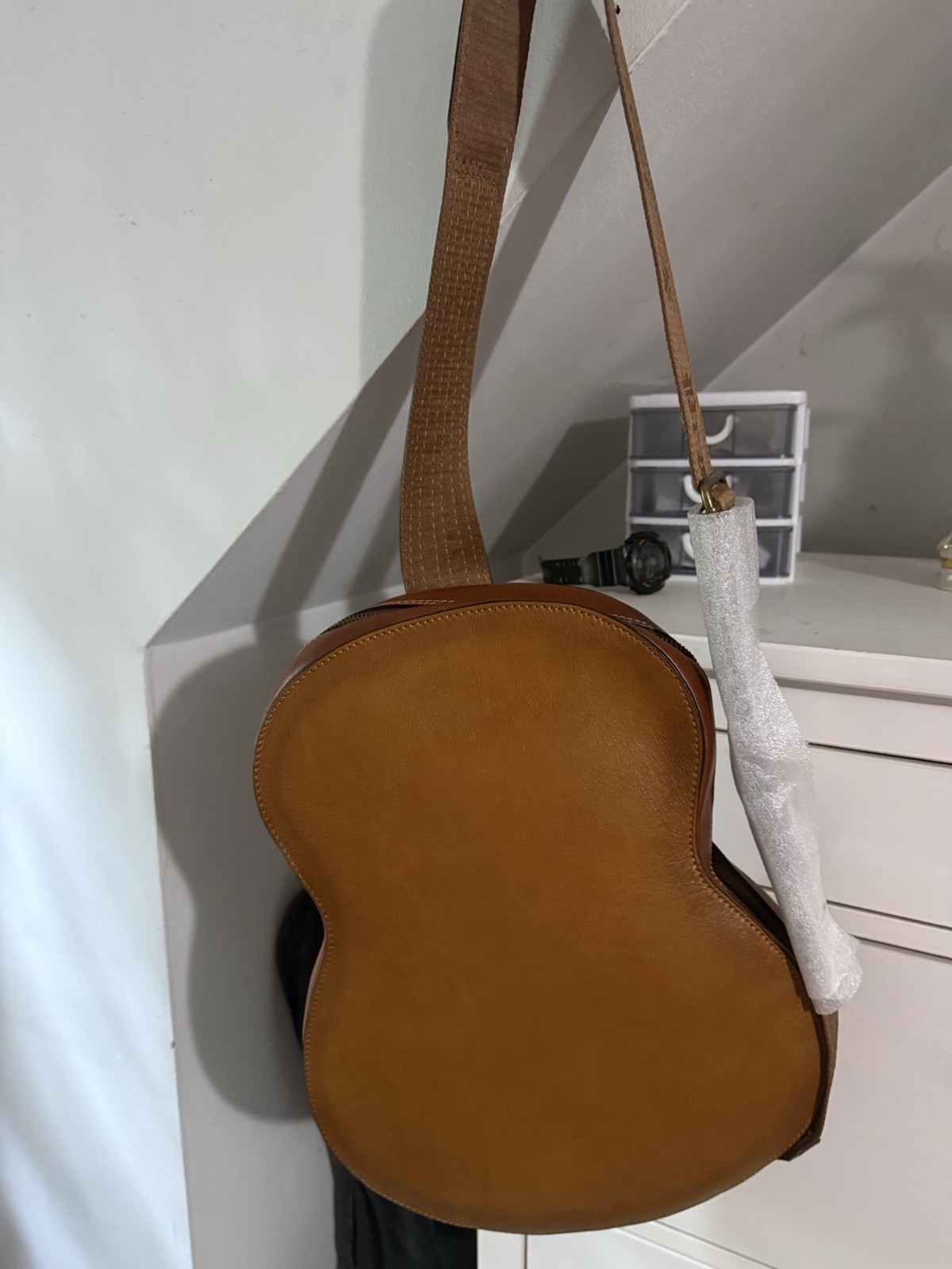 PRATESI Made In Italy Leather Guitar Crossbody Bag NEW