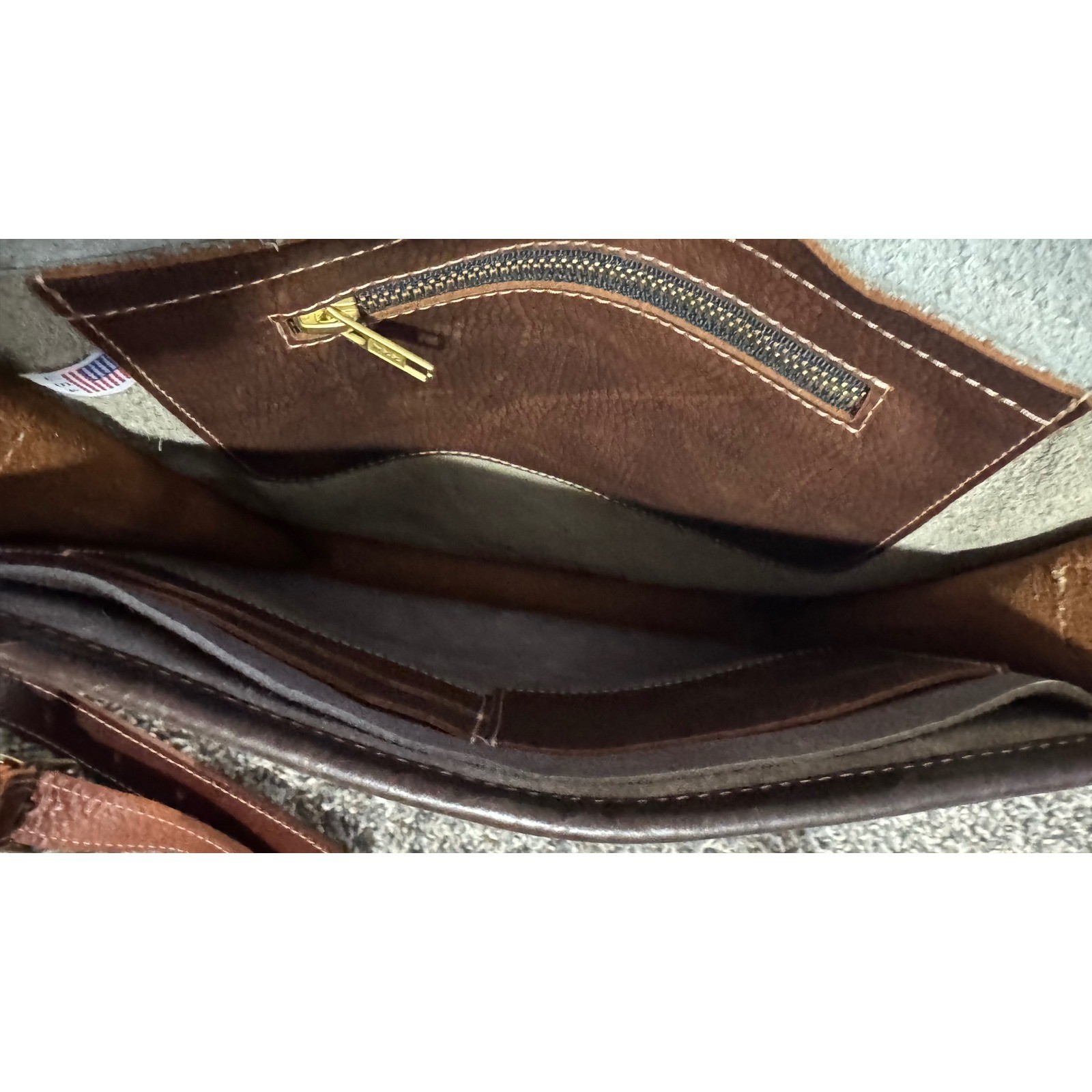 Vintage Brown Leather Calf Hair on Hide Messenger bag 11x12x3″ EUC Made in USA