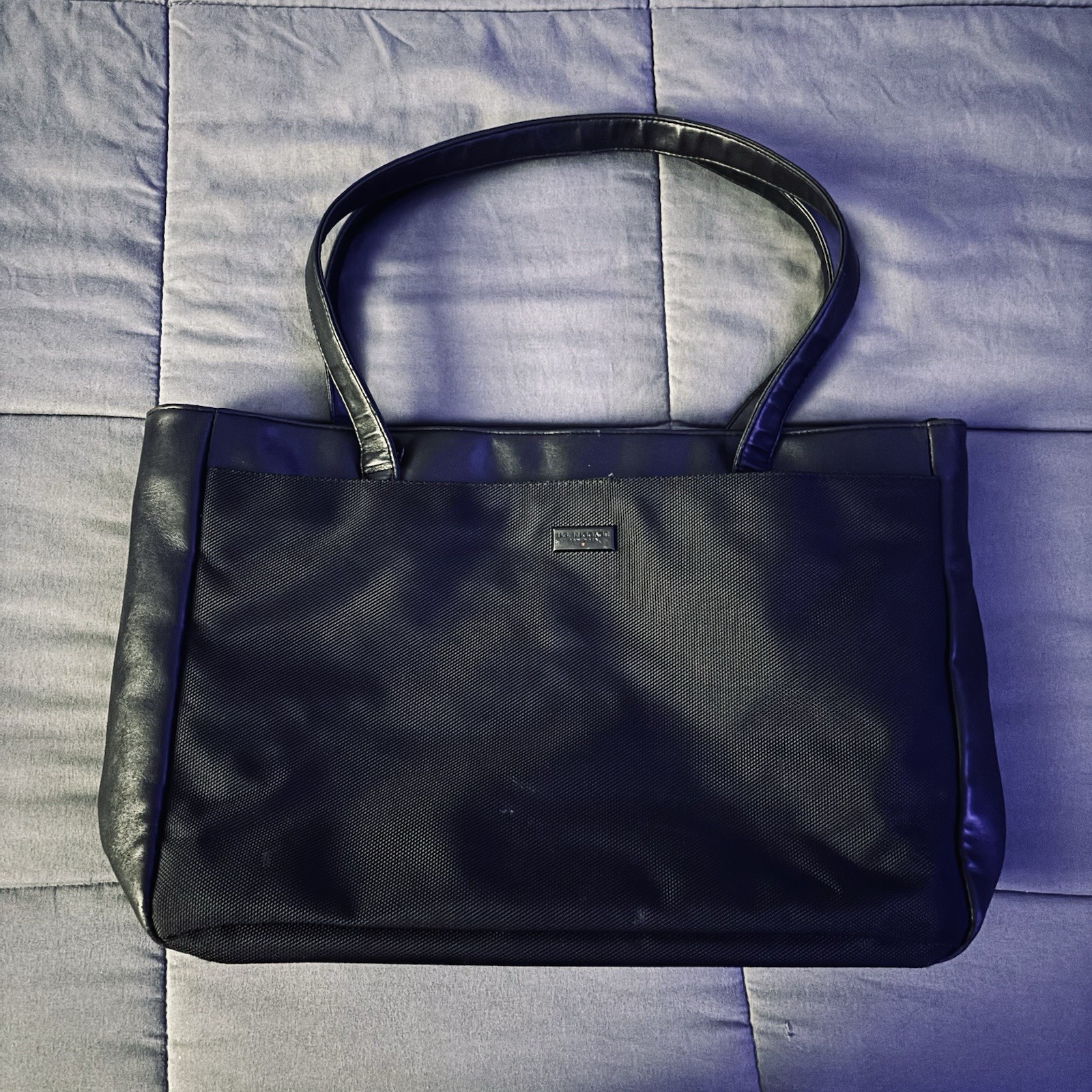 US Luggage New York Black Leather / Nylon Shoulder Tote Bag