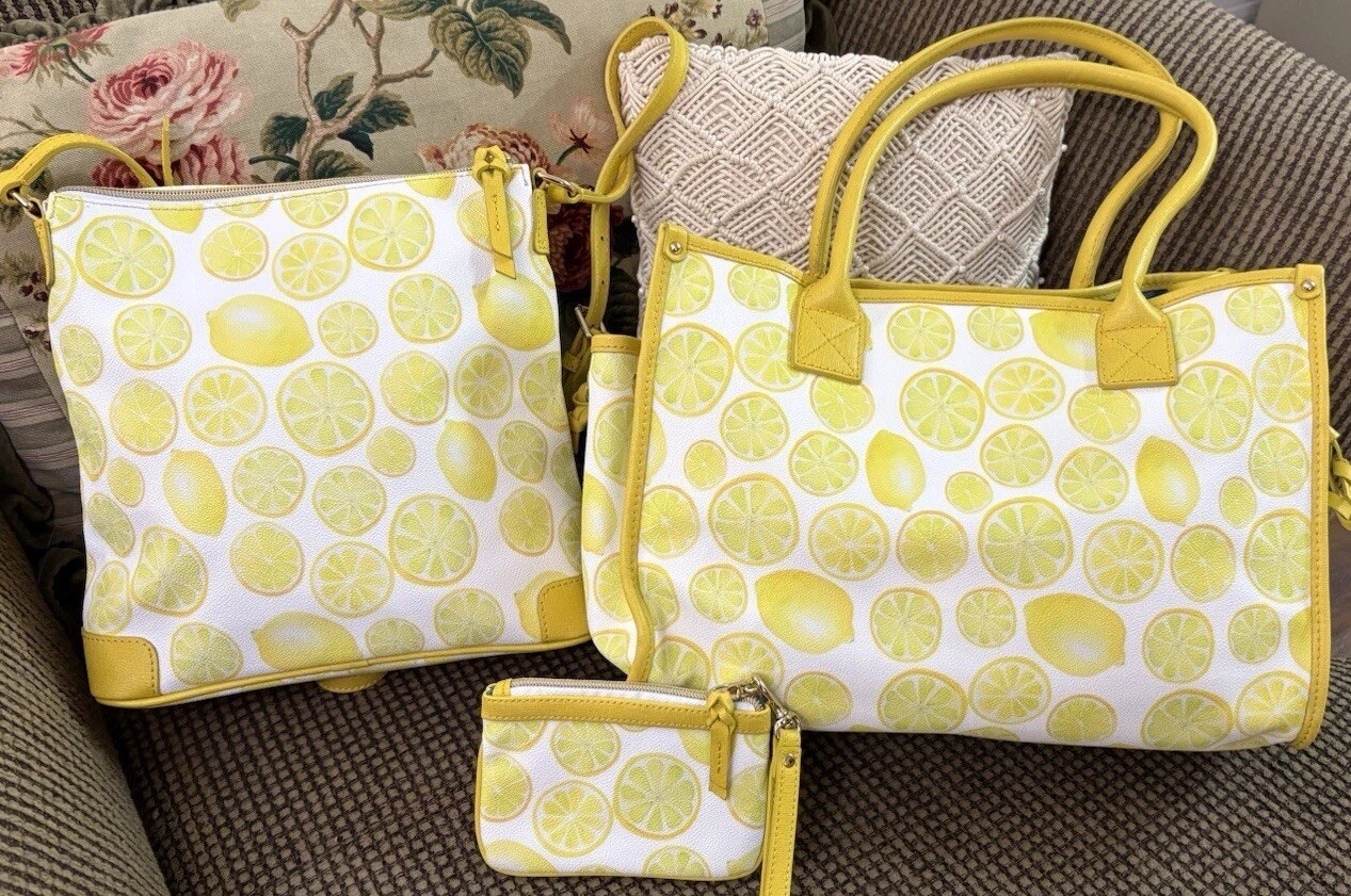 Dooney Bourke Bundle Set Limone Lemon Yellow Bags Tote Crossbody Pouch Wristlet