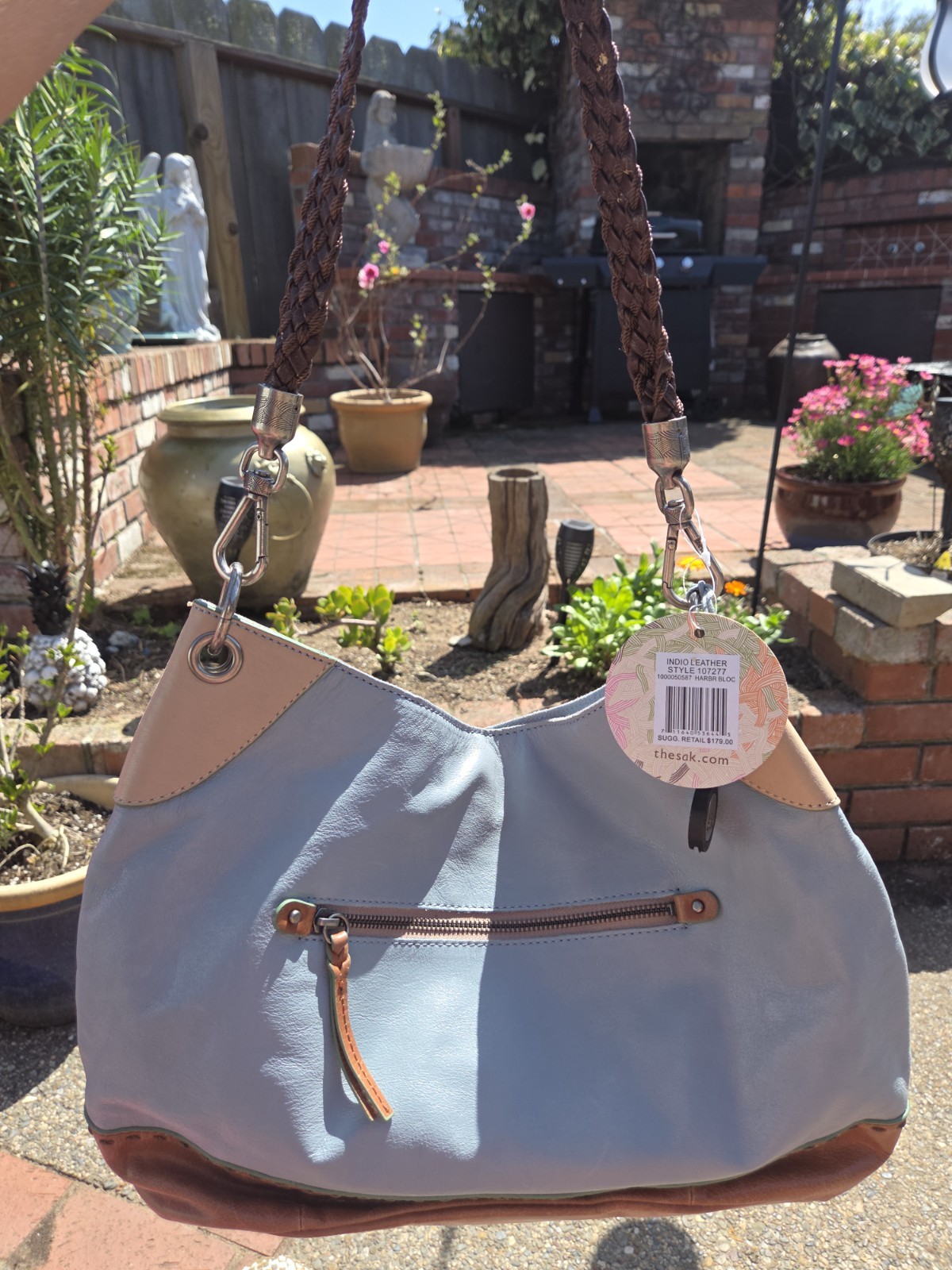 NWT The Sak Light Blue Color Block Shoulder Bag Braided Swivel Strap GORGEOUS!
