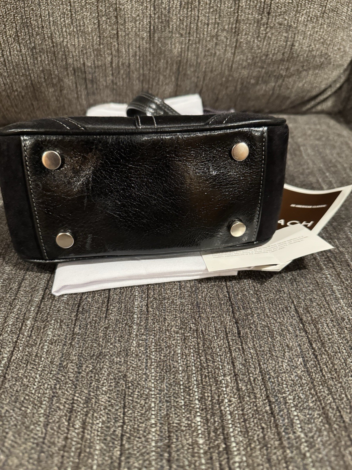 Coach Black Small Top Handle Bag Kiss Lock Buckle Accent Bottom Studs