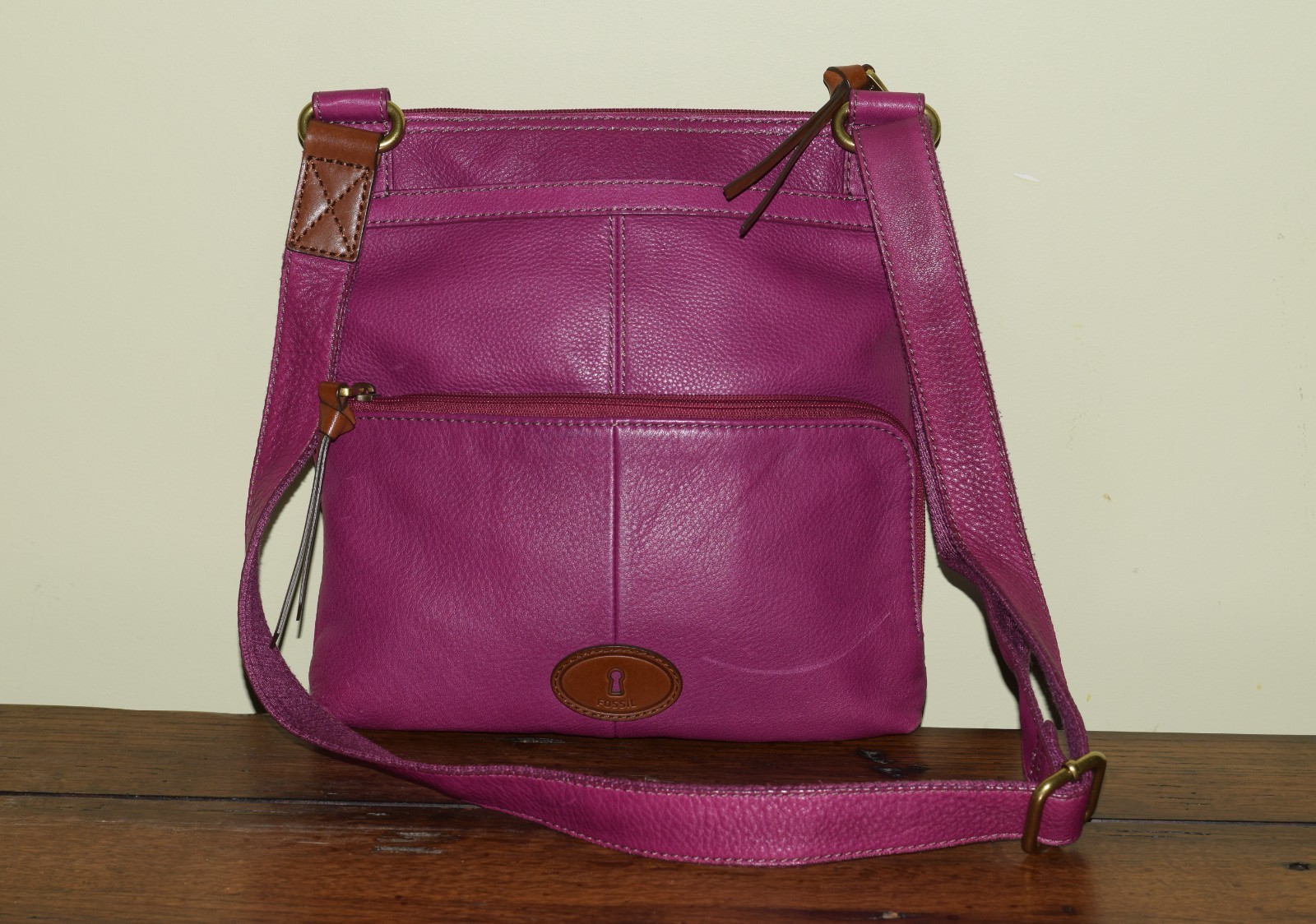 FOSSIL MORGAN GENUINE LEATHER CROSSBODY BAG PURSE MAGENTA PINK LN