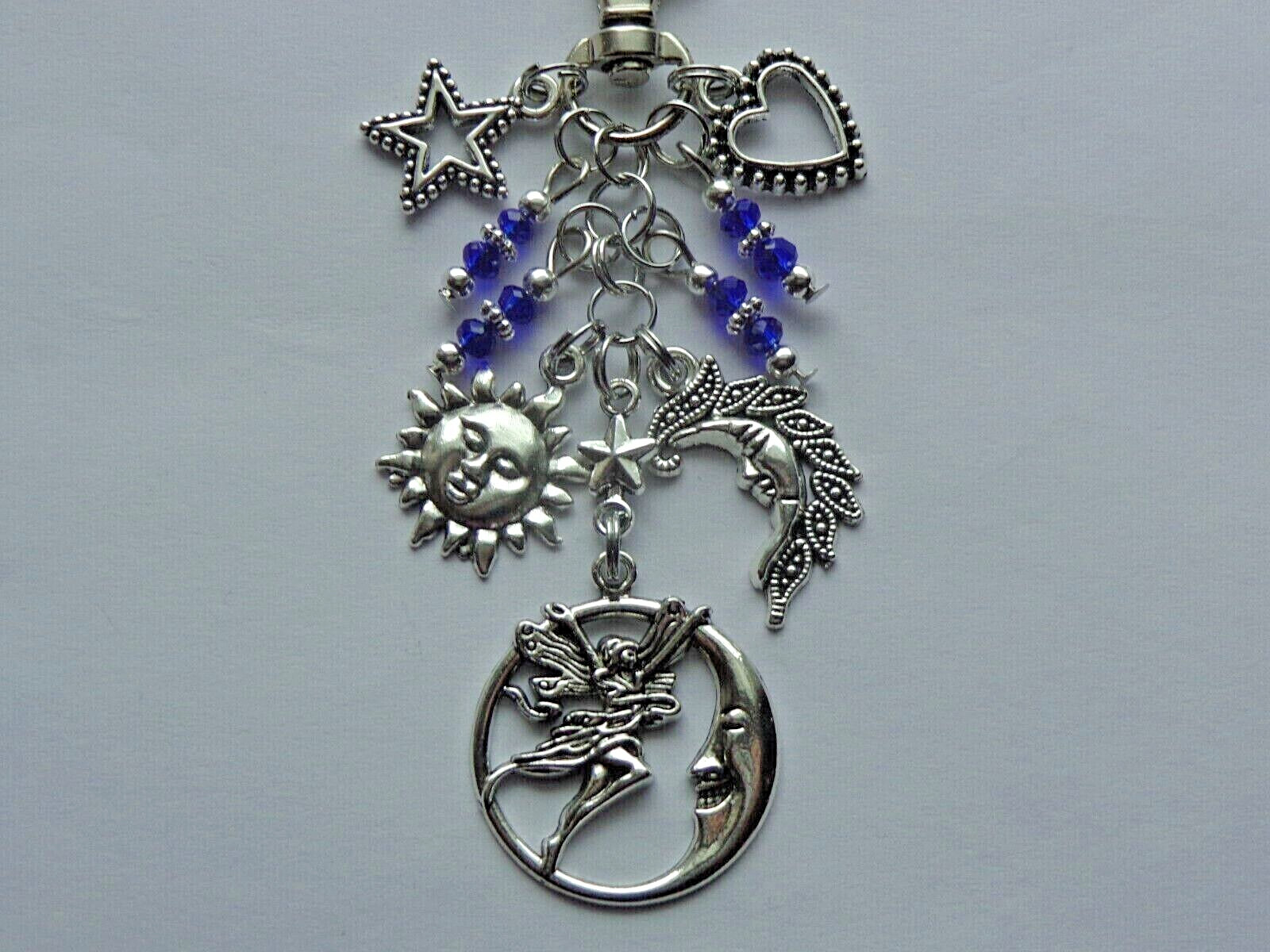 FAIRY ANGEL MOON STAR SUN CRYSTALS KEY CHAIN BAG CHARM PURSE CLIP BACKPACK FOB