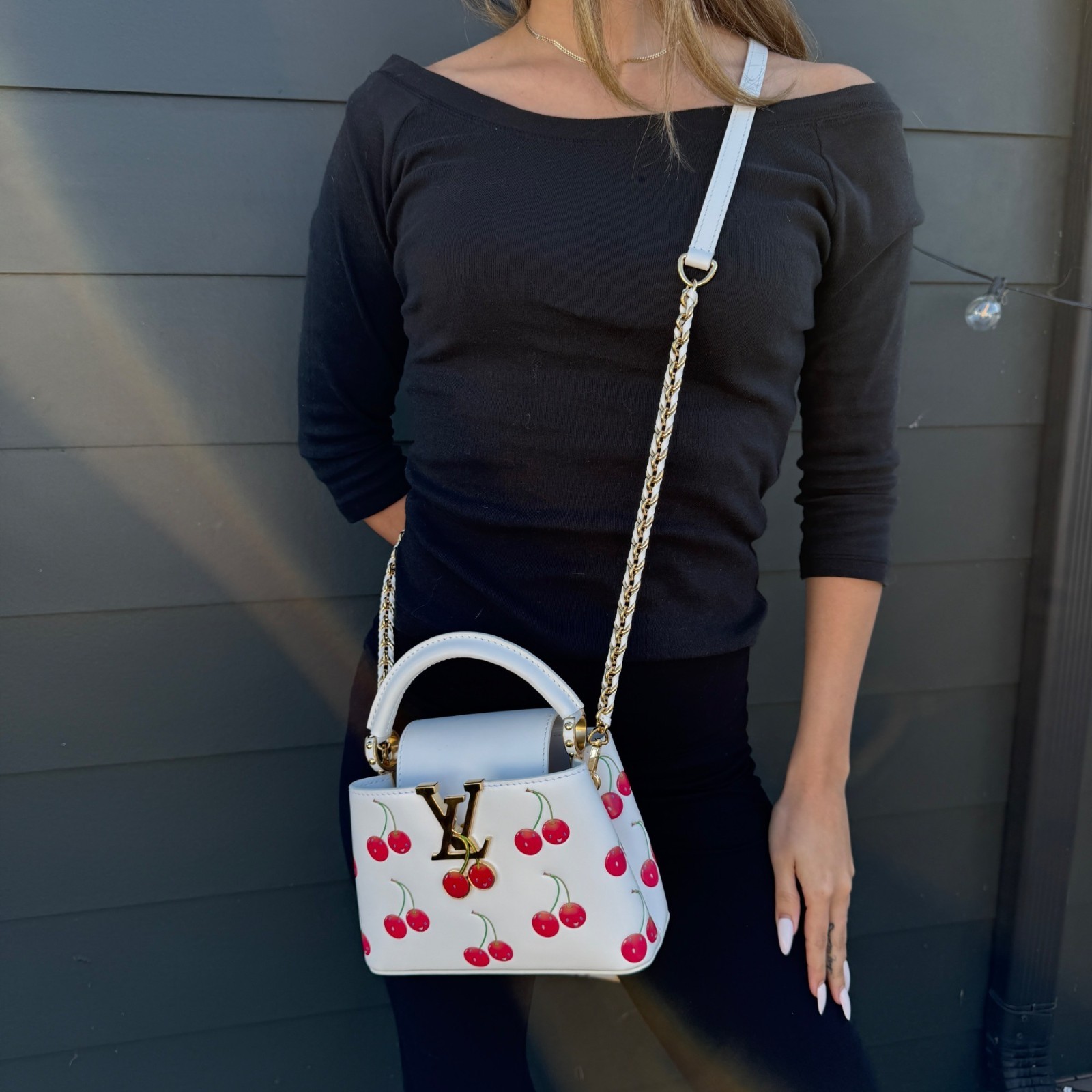LOUIS VUITTON x Takashi Murakami Capucines Mini White Leather Cherry Handbag M13