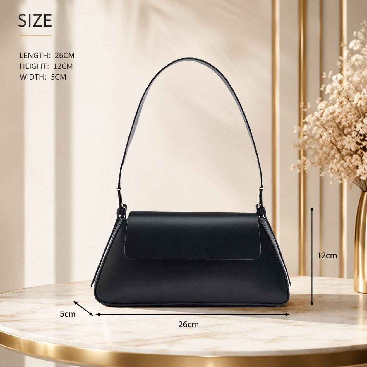 Women’s PU Leather Shoulder Bag Retro Baguette Handbag Clutch Purse Black