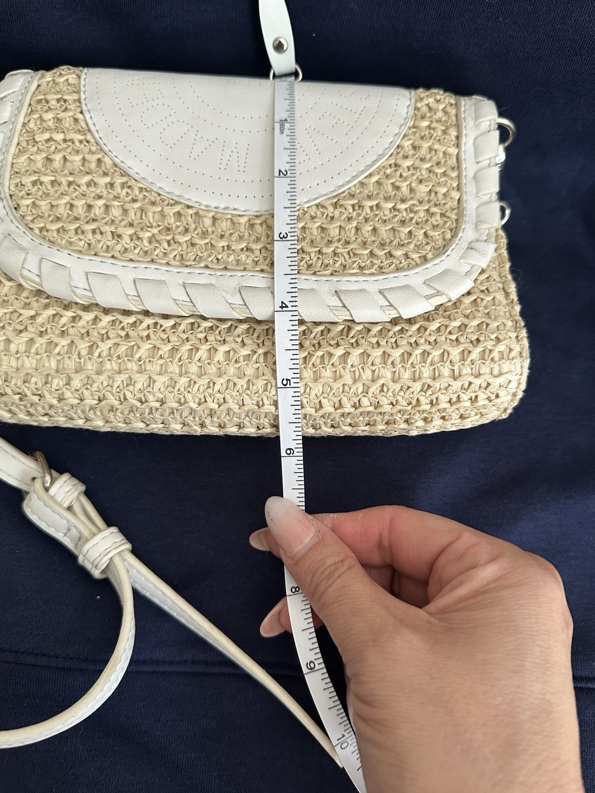Steve Madden Blynn bone white raffia straw perforated crossbody bag
