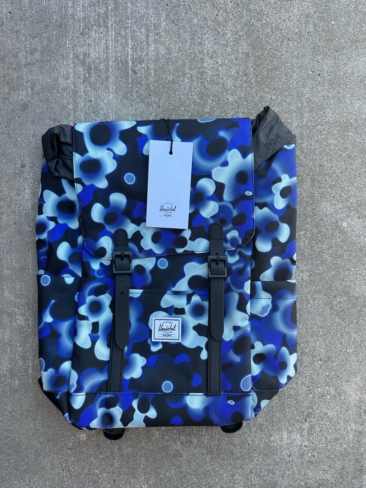 New! Herschel Retreat Small Backpack Straps Blue Luminescent Floral
