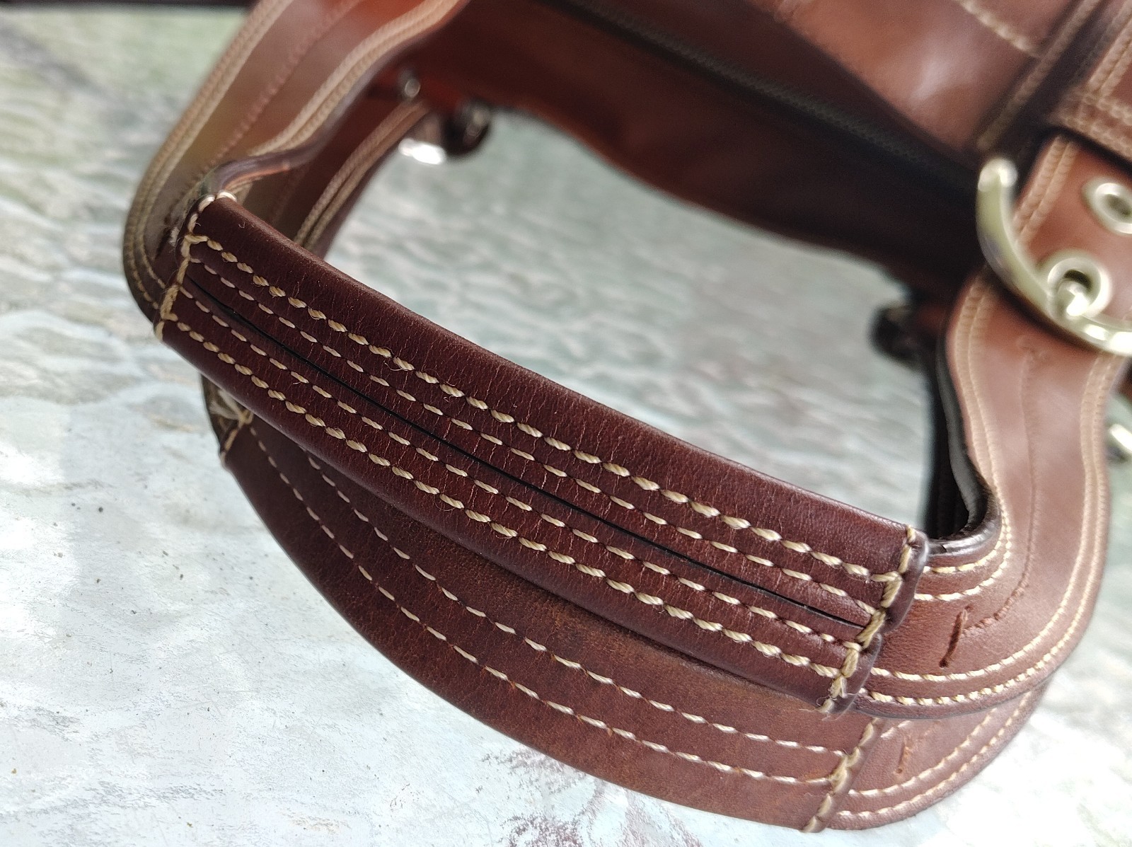 Coach LARGE F13732 Vintage Tobacco Brown Pleated Leather Shoulder Bag