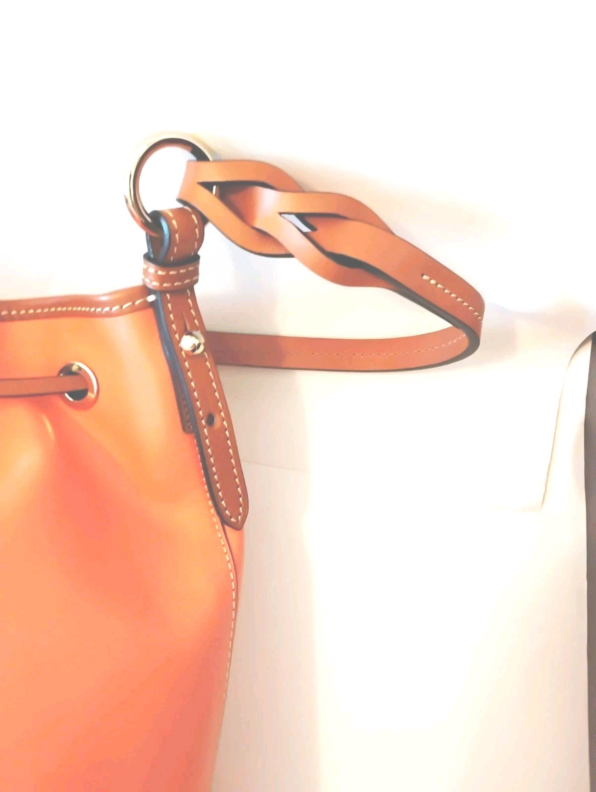 DOONEY & BOURKE WEXFORD TASHA SMOOTH LEATHER DRAWSTRING SHOULDER BAG CORAL NWT