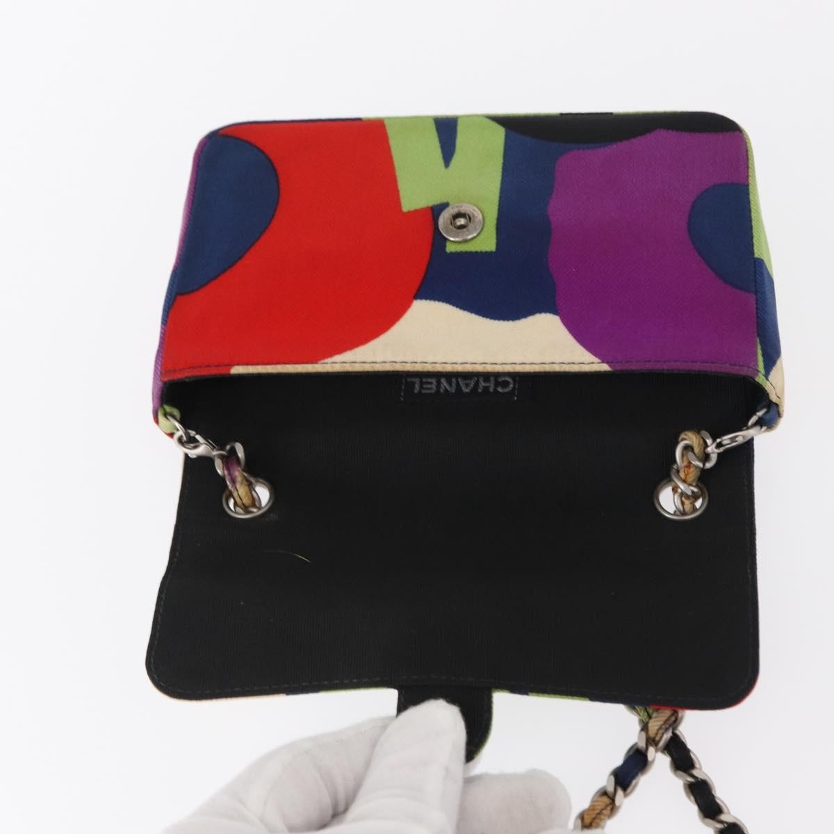 CHANEL Chain Shoulder Bag Canvas Multicolor Silver CC Auth 145585V