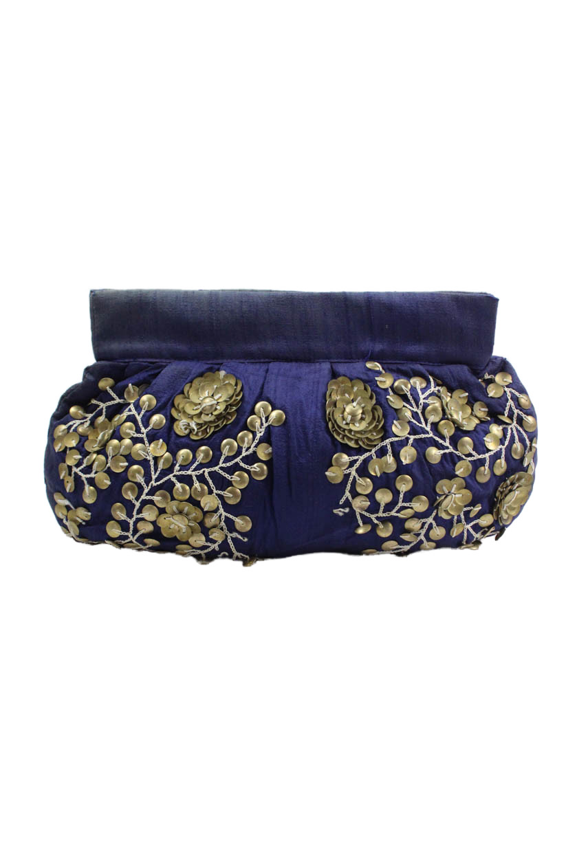 Moyna Womens Embroidered Snap Closure Clutch Bag Blue