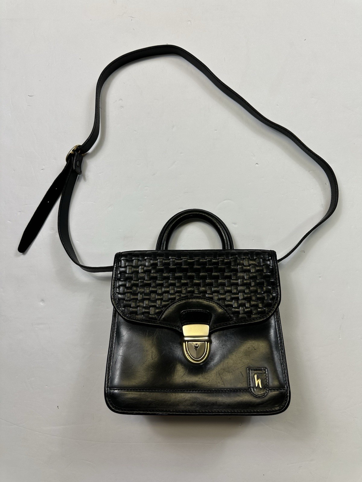 Hartmann by Lombardo Small Messenger Bag Purse Crossbody Black Weave