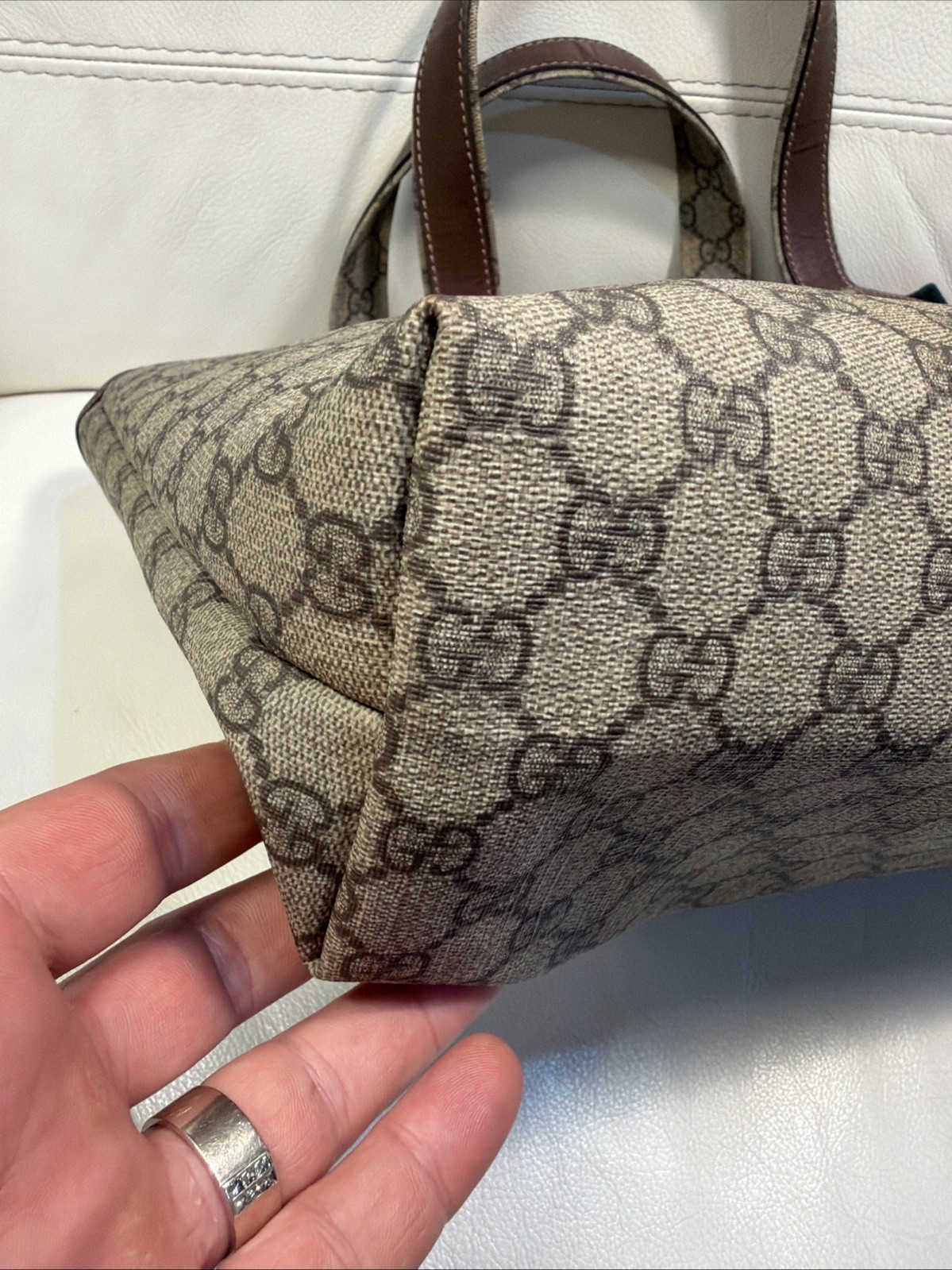 Gucci GG Pattern Tote Bag for Women with Brown Leather Handles Logo Print