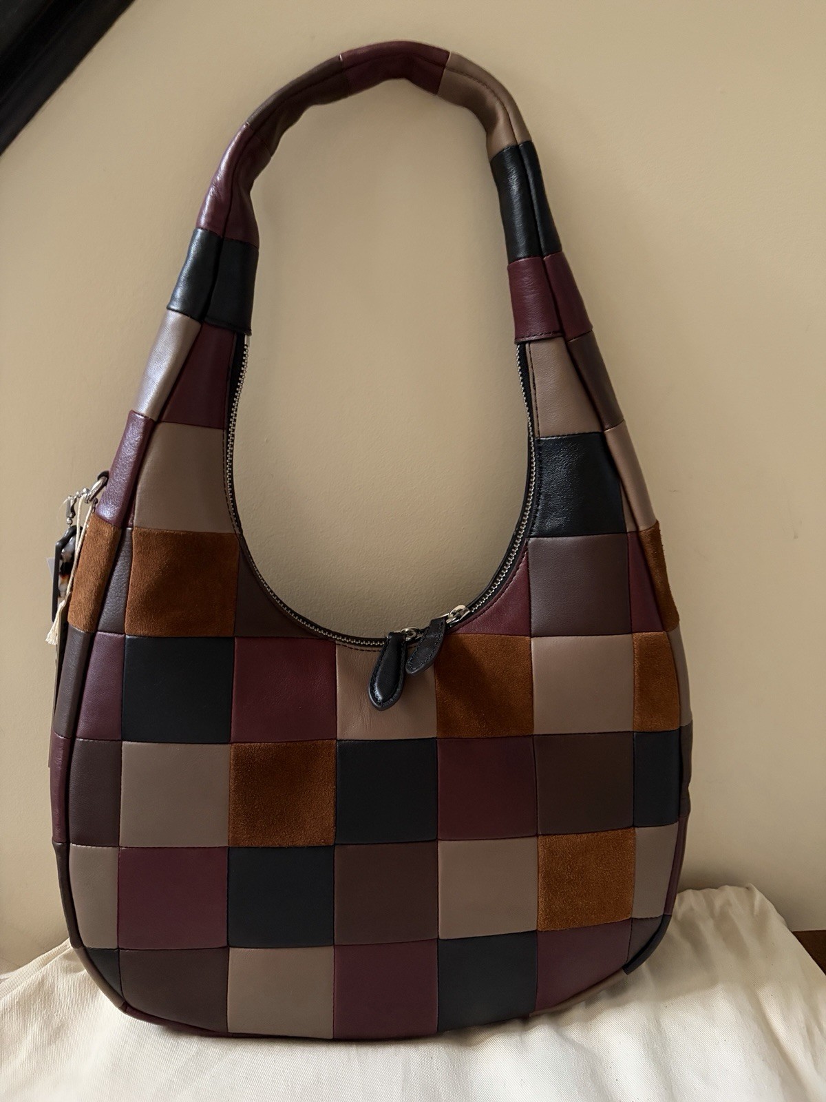 Coach Coachtopia Alter Ego Crescent Shoulder Bag Checkerboard Suede Leather NWT