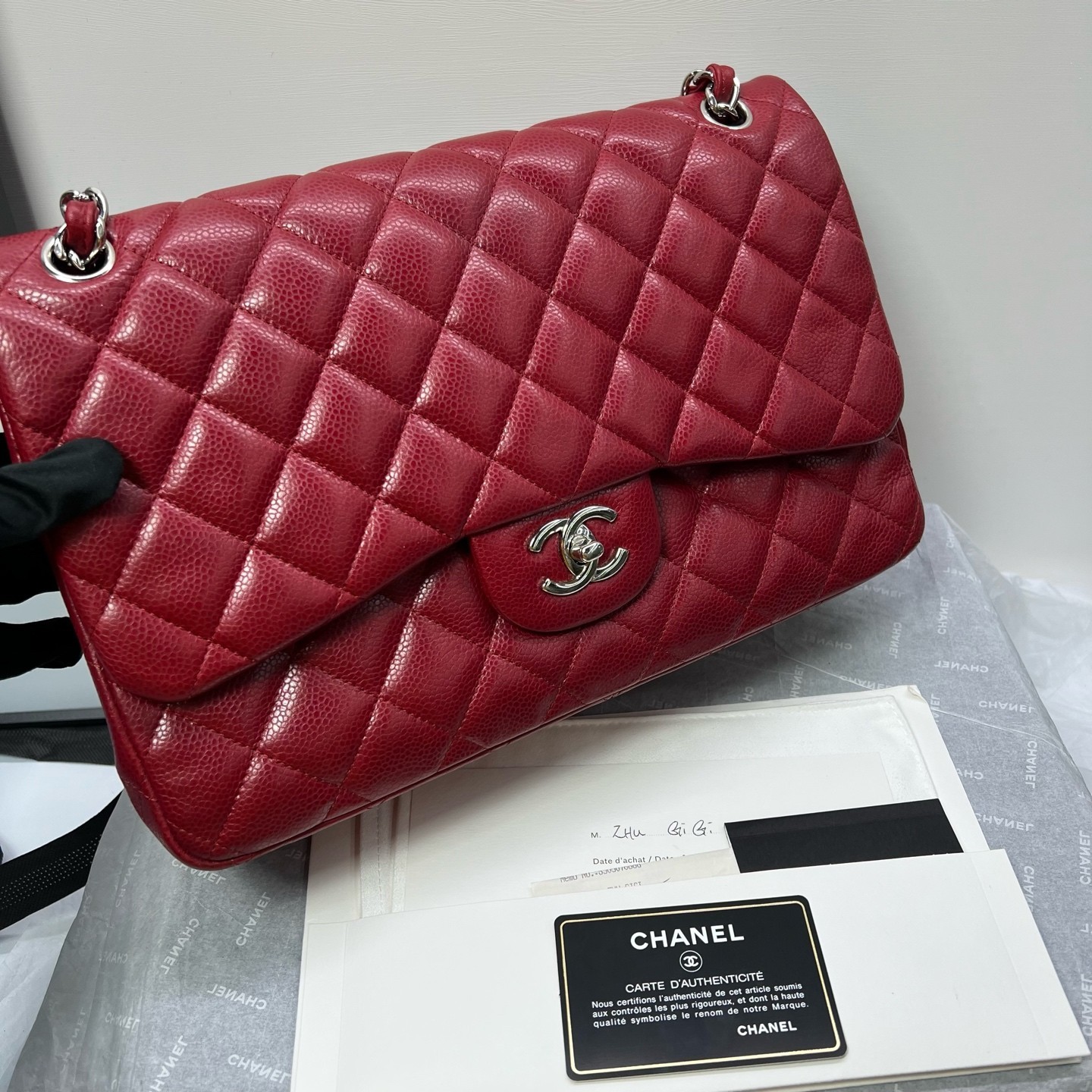 Chanel Classic Flap Jumbo Red Caviar Shoulder Crossbody Bag US Ship