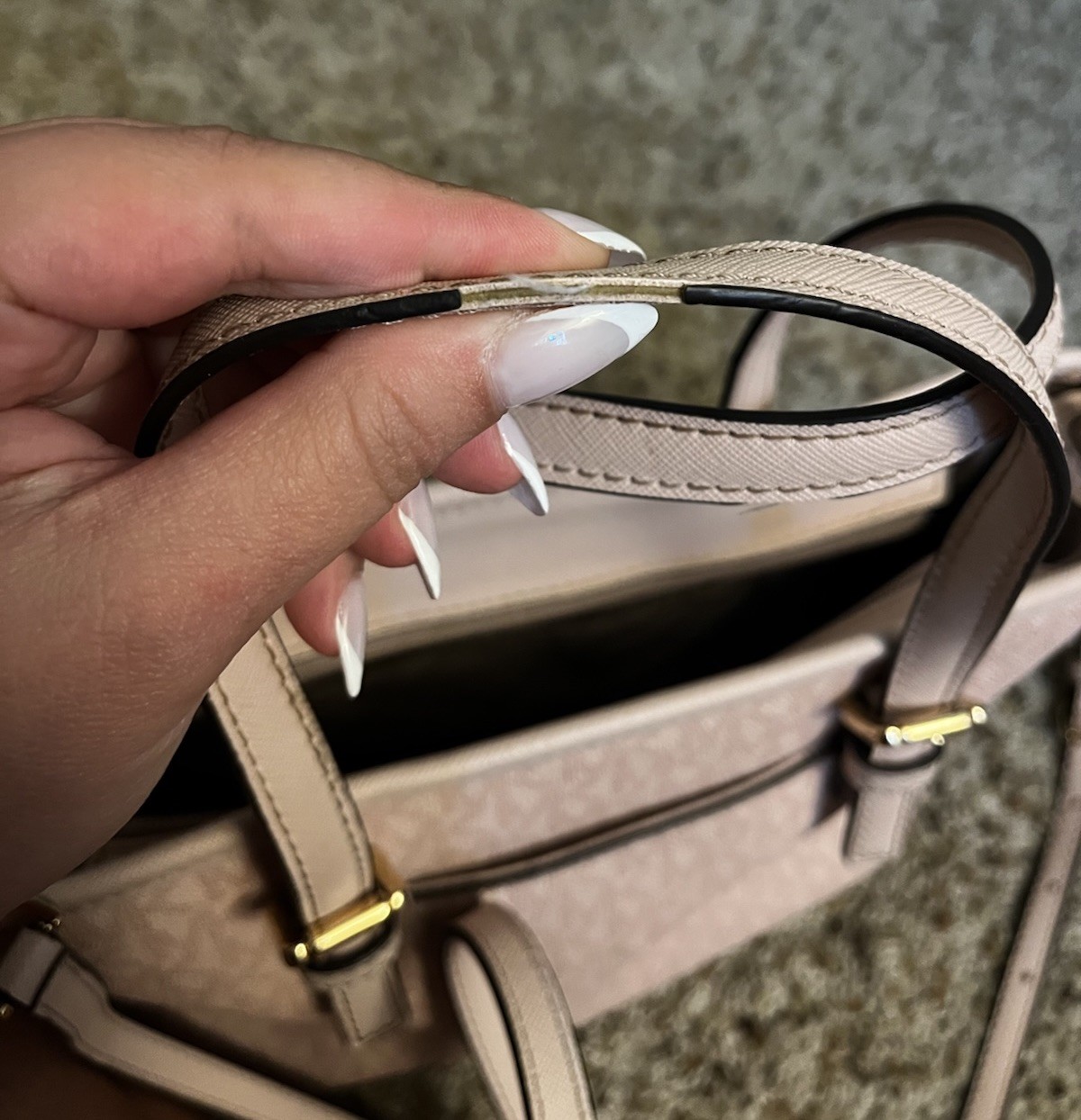 Michael Kors Beige MK Logo Zip Satchel w/ Adjustable Strap & Bag Charm