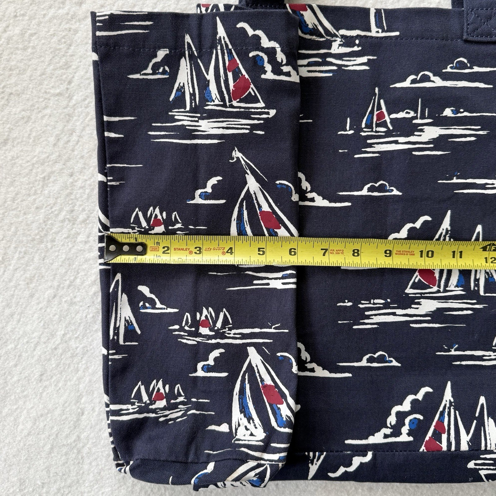 Vineyard Vines Navy Blue Sailboat Print Cotton Canvas Tote Bag Unlined Boats