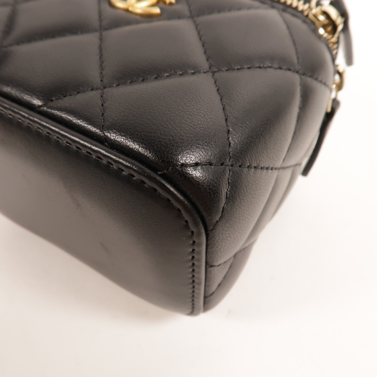 CHANEL CC GHW Mini Vanity Case With Gold Ball Shoulder Bag Lambskin Leather