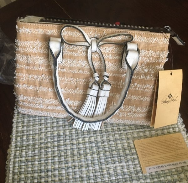 Patricia Nash Angela Ebbe Woven Straw Crossbody Beige White Handbag NWT