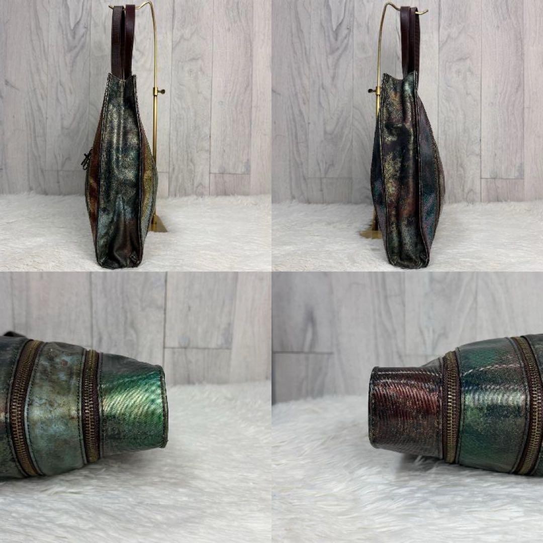 Jean-Paul GAULTIER Gaultier V Cyber Stripe Tote Bag Leather Used Authentic