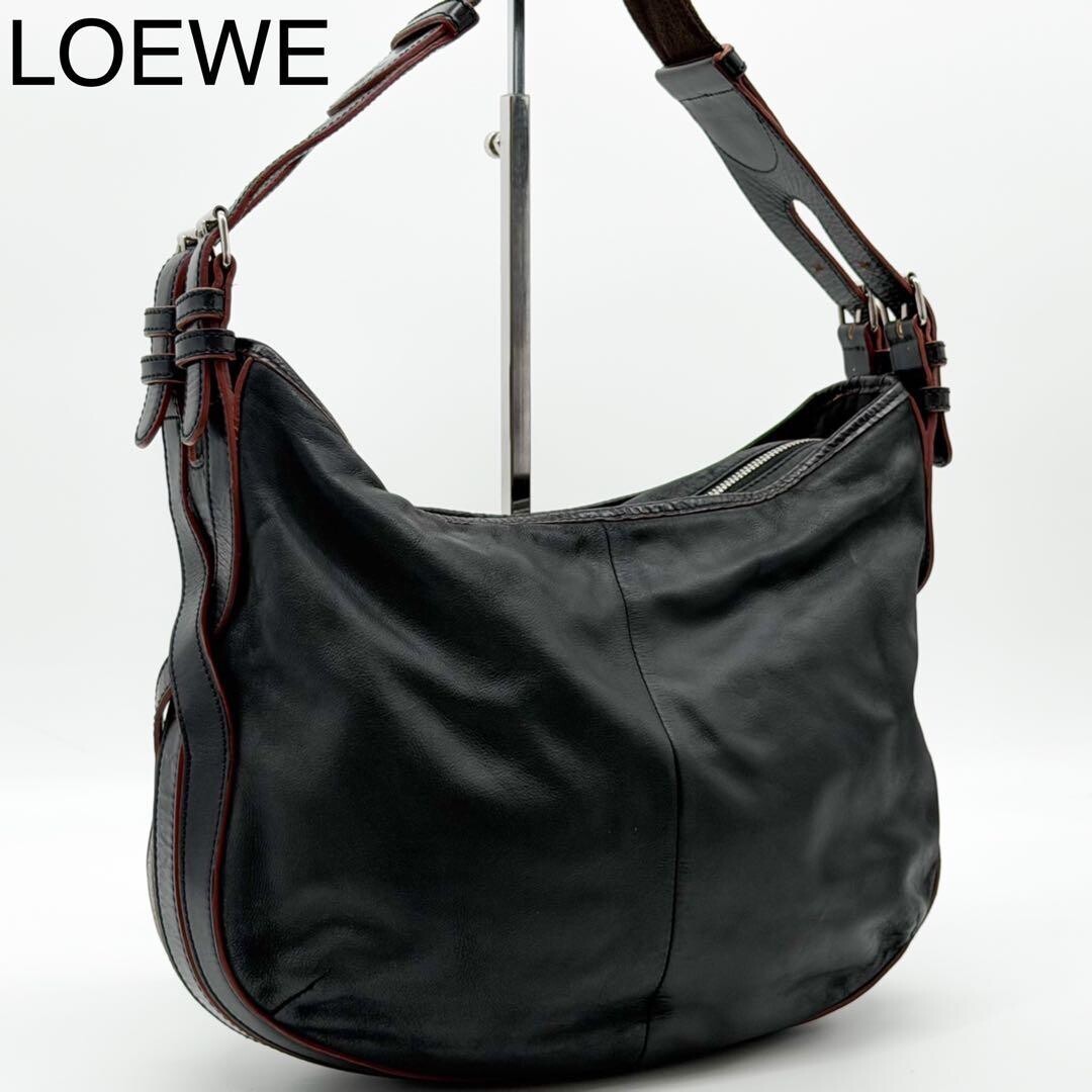 LOEWE One Shoulder Bag Anagram Nappa Leather Black Vintage Authentic From Japan