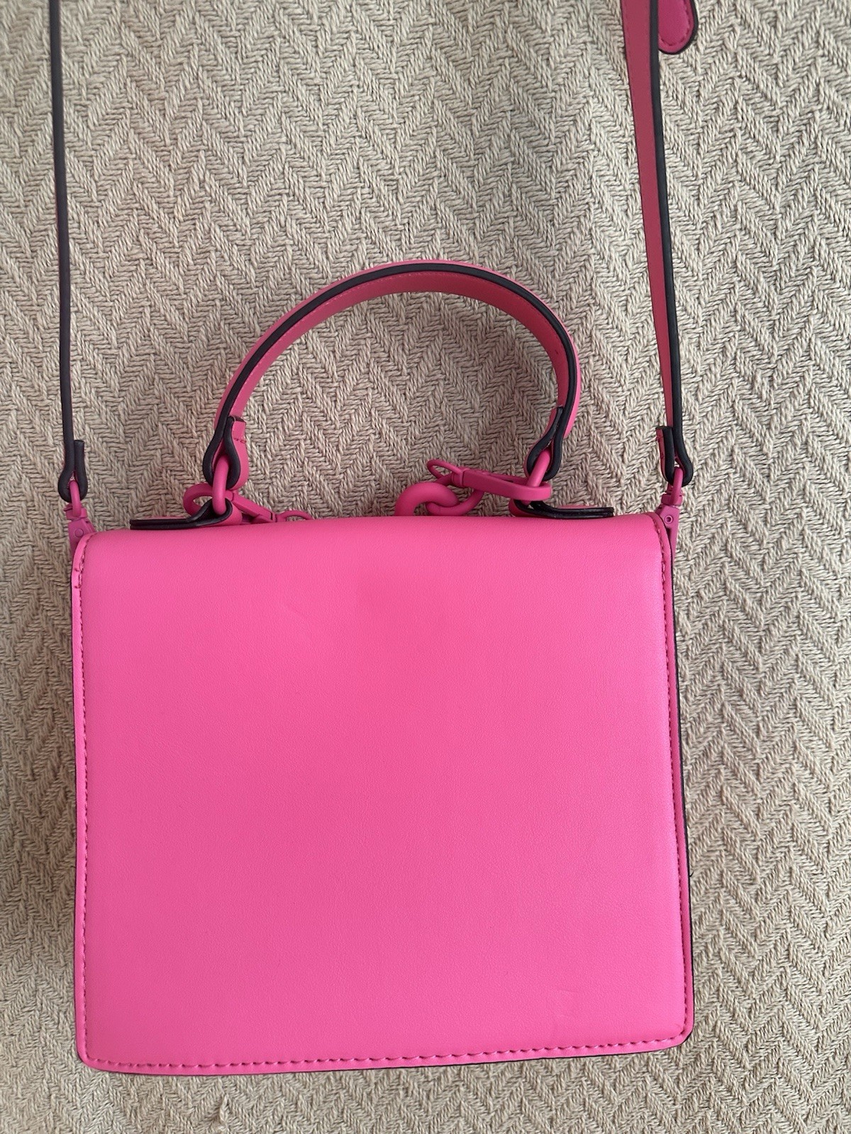 ALDO Pink Solid Rectangle Crossbody Bag, Top Handle, Chain Accent, Adjustable