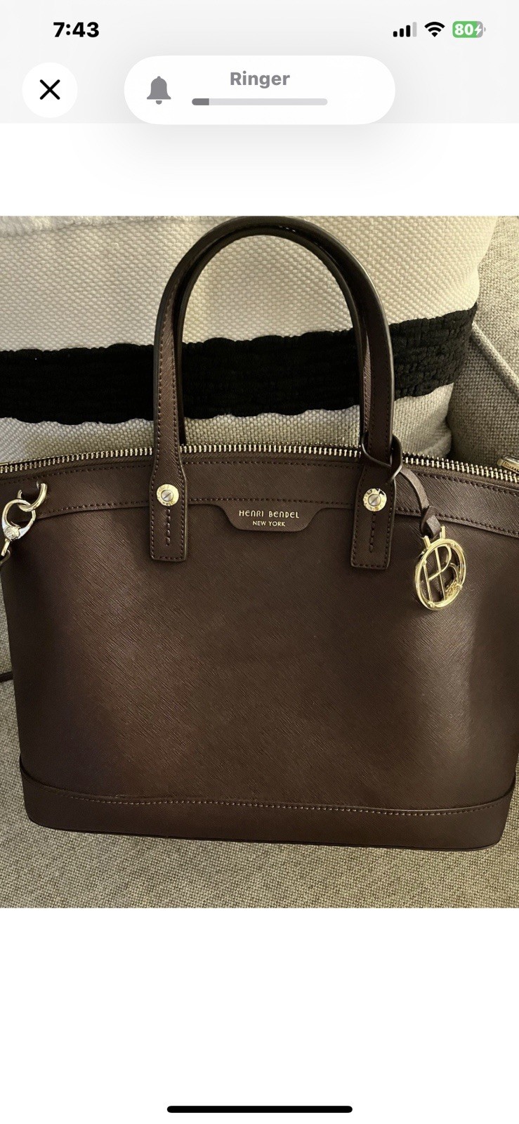 HENRI BENDEL New York Pebbled Leather Crossbody Purse in Burgundy Gold Hardware