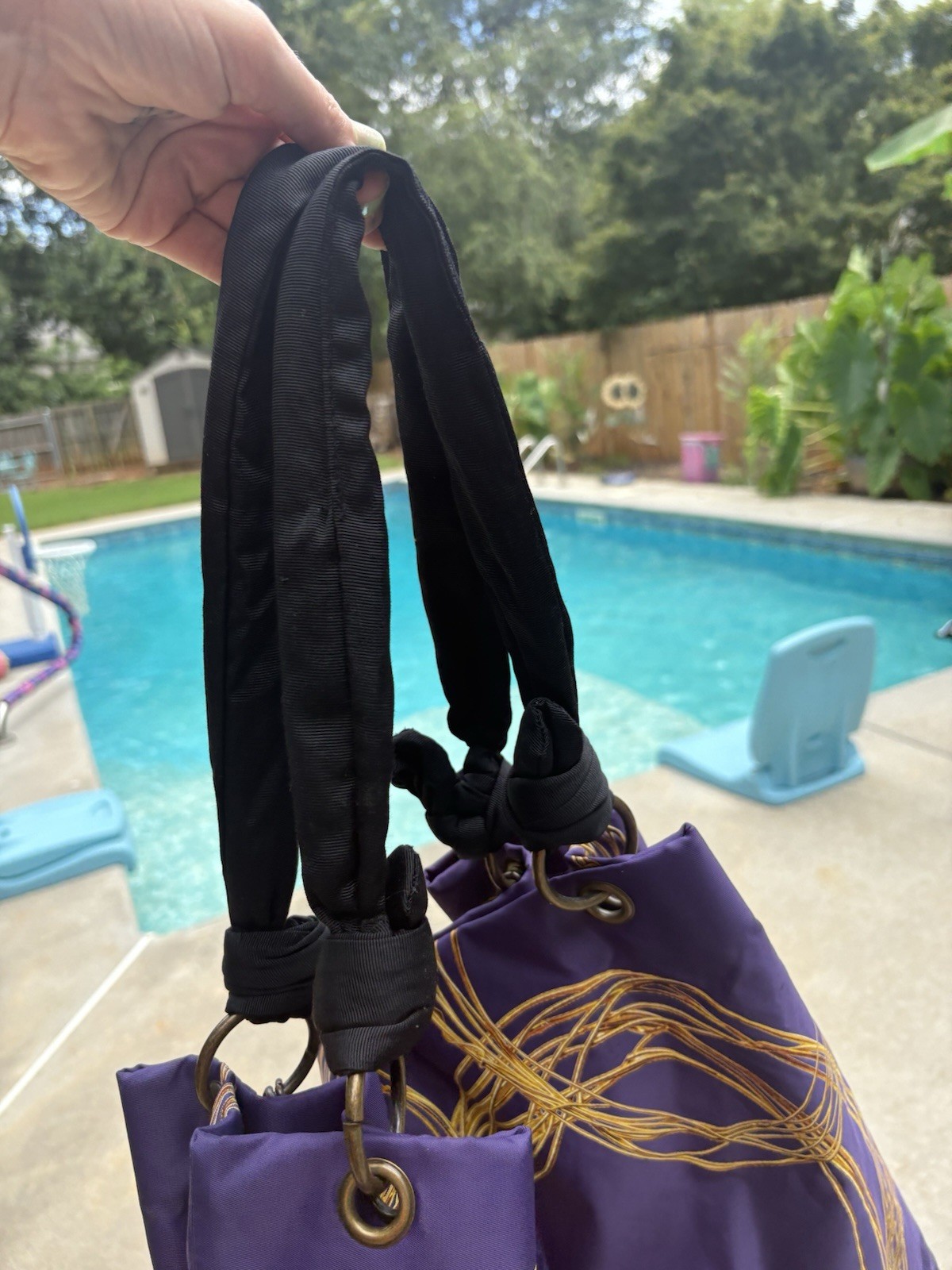 Vera Wang Purple/Gold Abstract Tote Bag Chain & Logo Accent, Black Handles