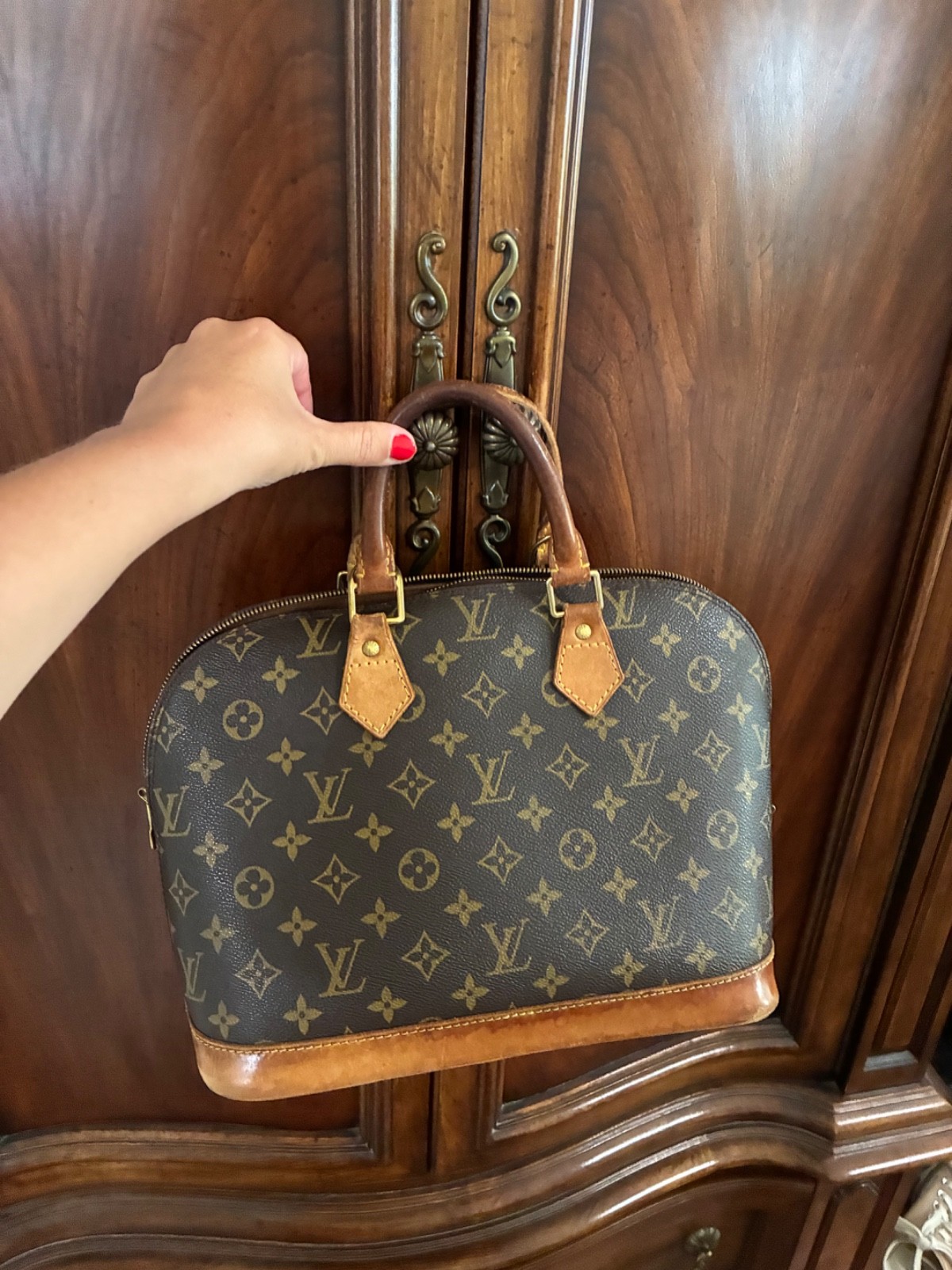 Louis Vuitton Vintage Alma Top Handle PM Brown Canvas-Used Good Condition