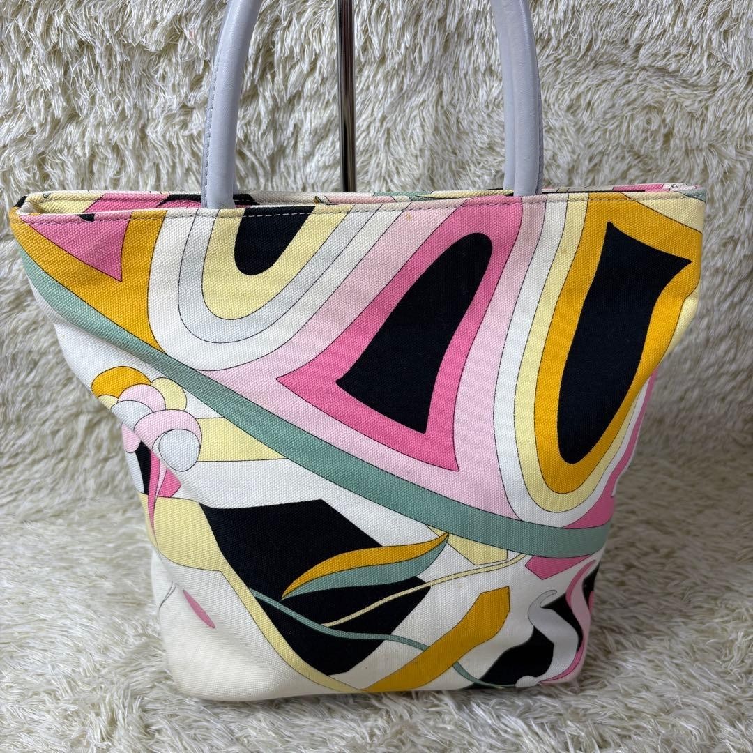 Emilio Pucci Handbag Canvas Leather All-Over Print Silver HW Multicolor Italy