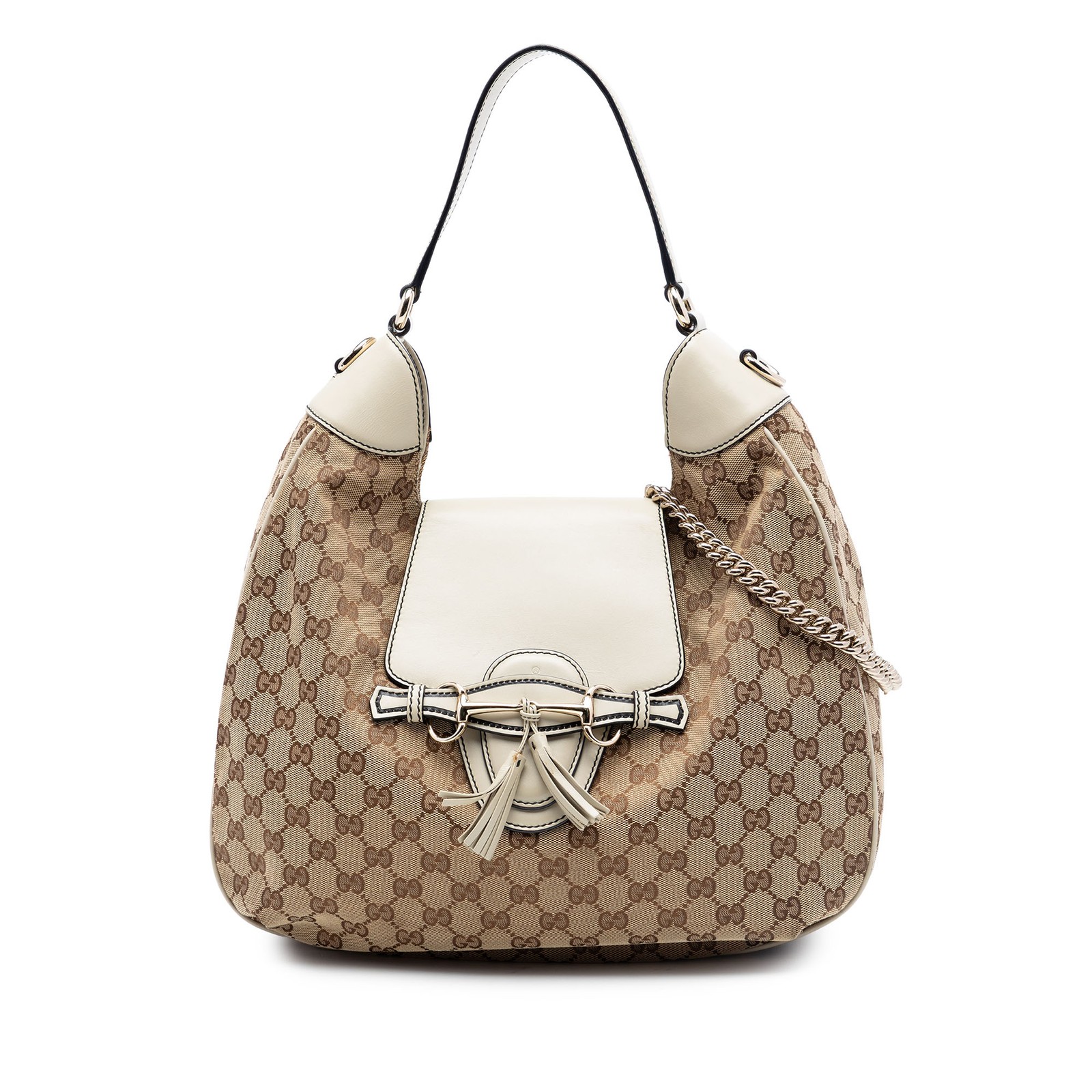 Gucci Medium GG Canvas Emily Flap Satchel Pre-Loved White