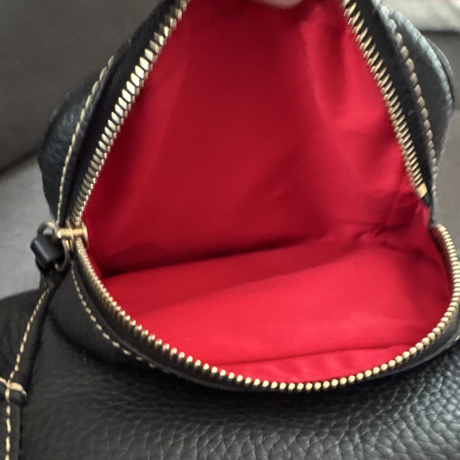 Dooney & Bourke Black Pebbled Drawstring Backpack Red Lining Gold HW Pouch