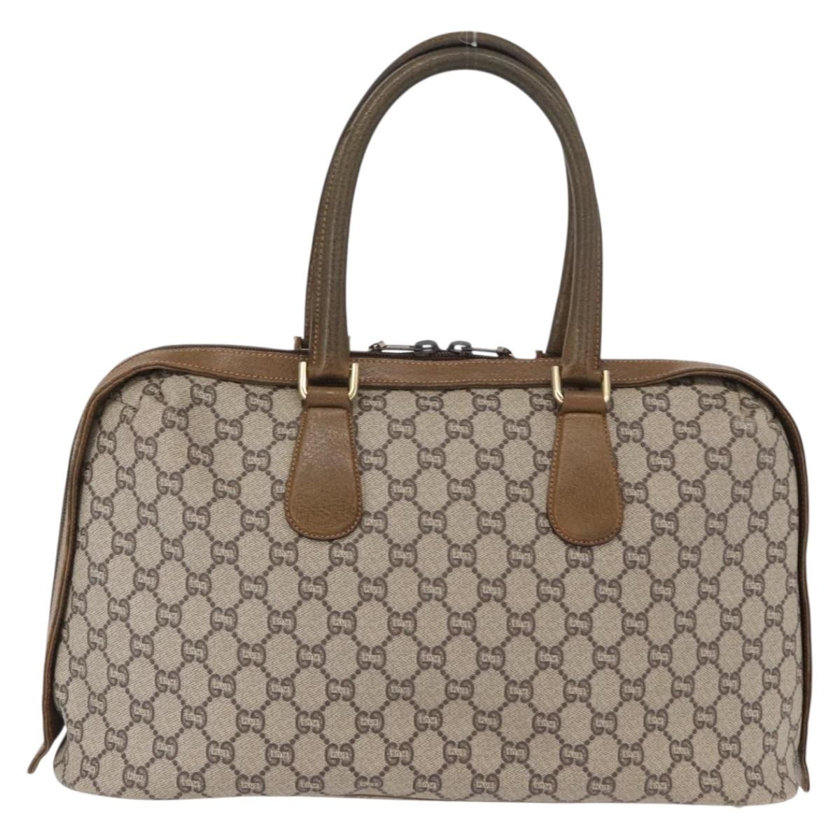 GUCCI GG Plus Supreme Hand Bag PVC Beige Gold Auth bs32428