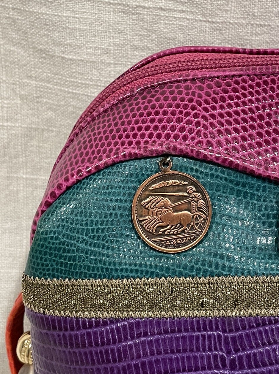 Sharif USA Round Shoulder Bag With Charms Coins & Feather Color Block 90s Y2k