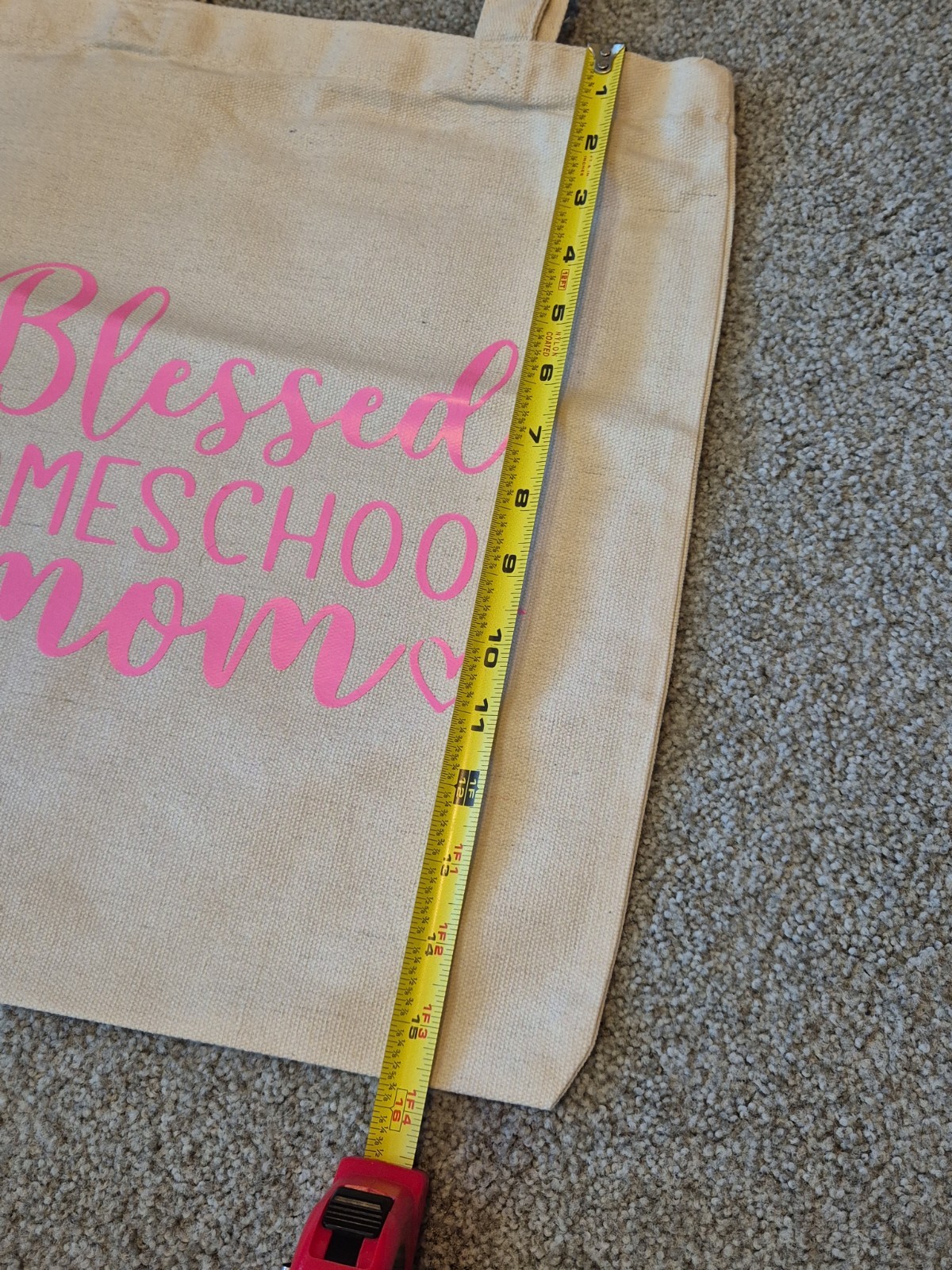 Blessed Homeschool Mom Pink Lettering Canvas Tote Bag New Ivory Natural