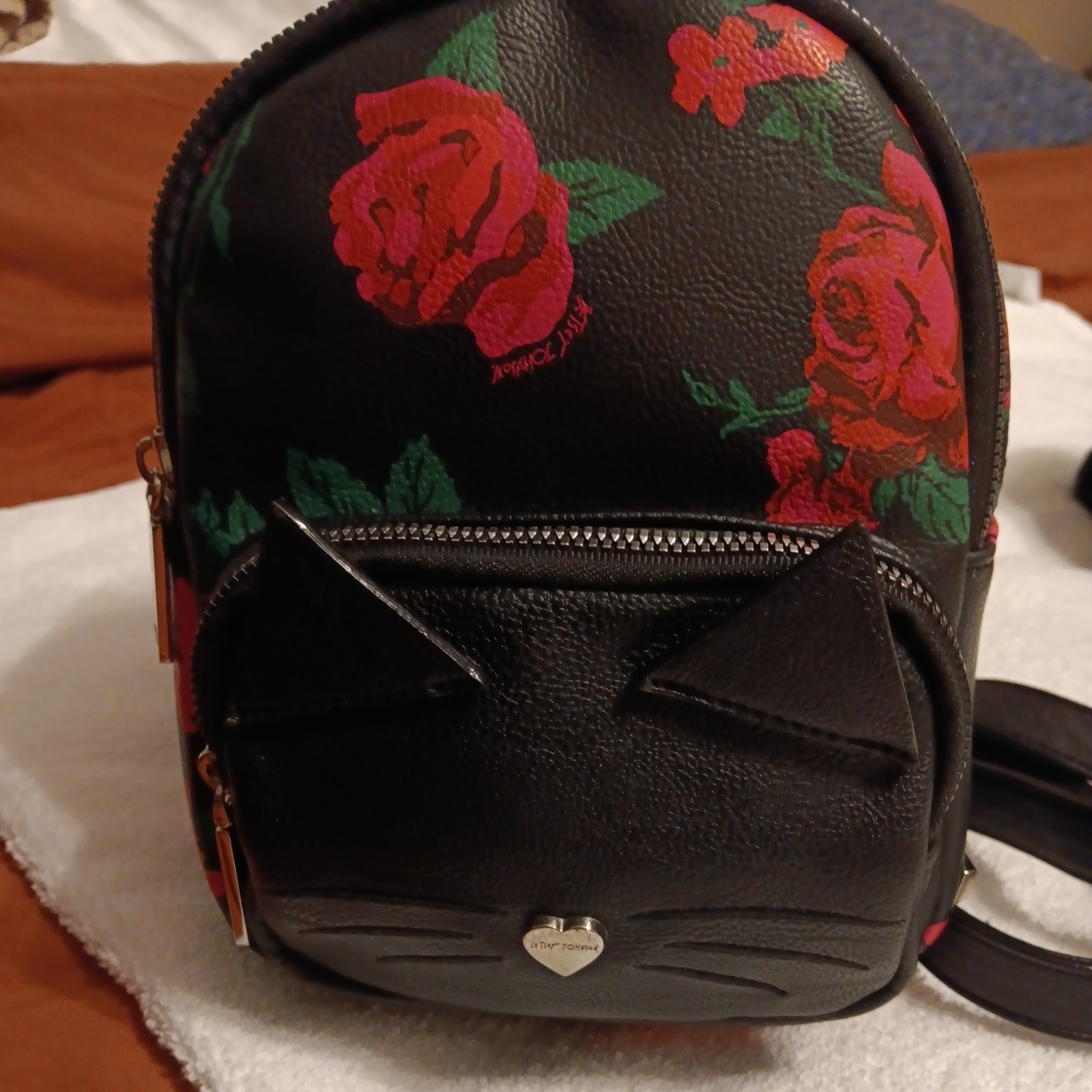 Betsey Johnson Mini Backpack Rose & Black Cat
