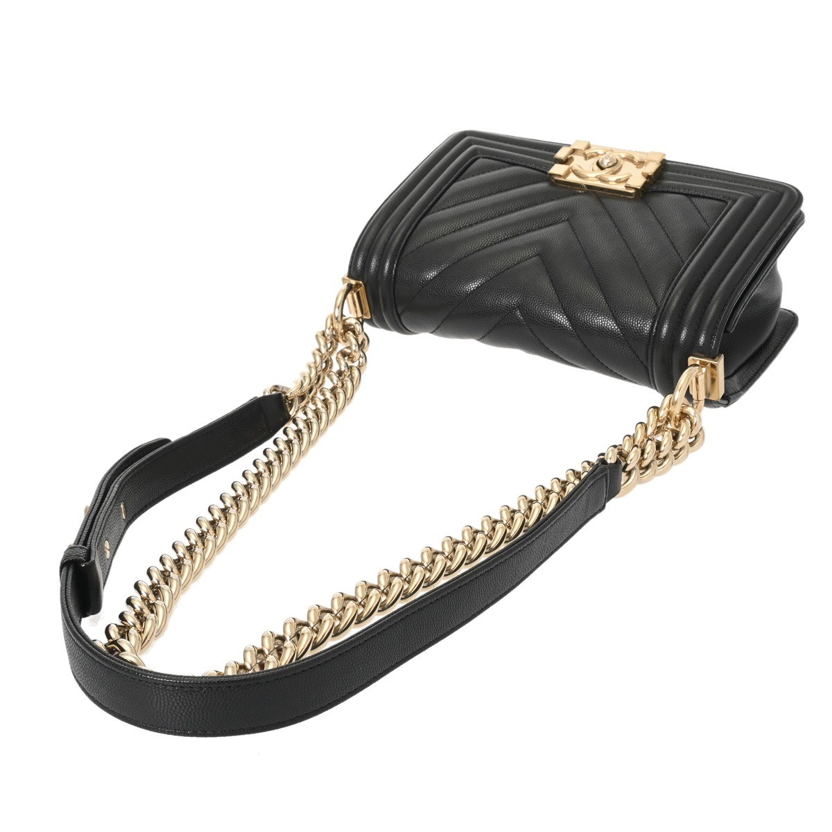 CHANEL ChainShoulder 7.9″ A67085 Boy Chanel/V Stitch Caviarskin black Women …