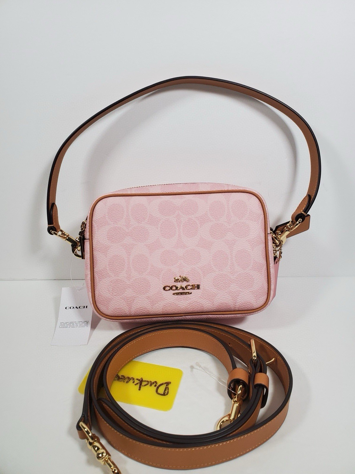 NWT Coach CEK74 Mini Carey Crossbody Bag Signature Leather Charms Powder Pink