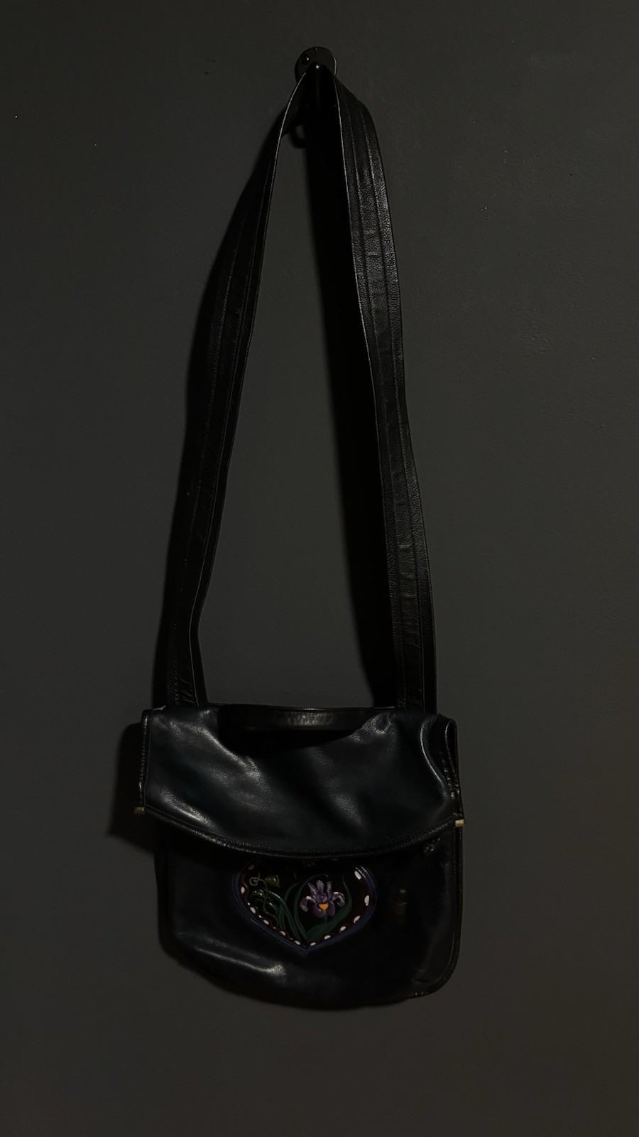 Turtle Ridge Duall Soft Cowhide Blue Leather Crossbody Shoulder Bag Embossed