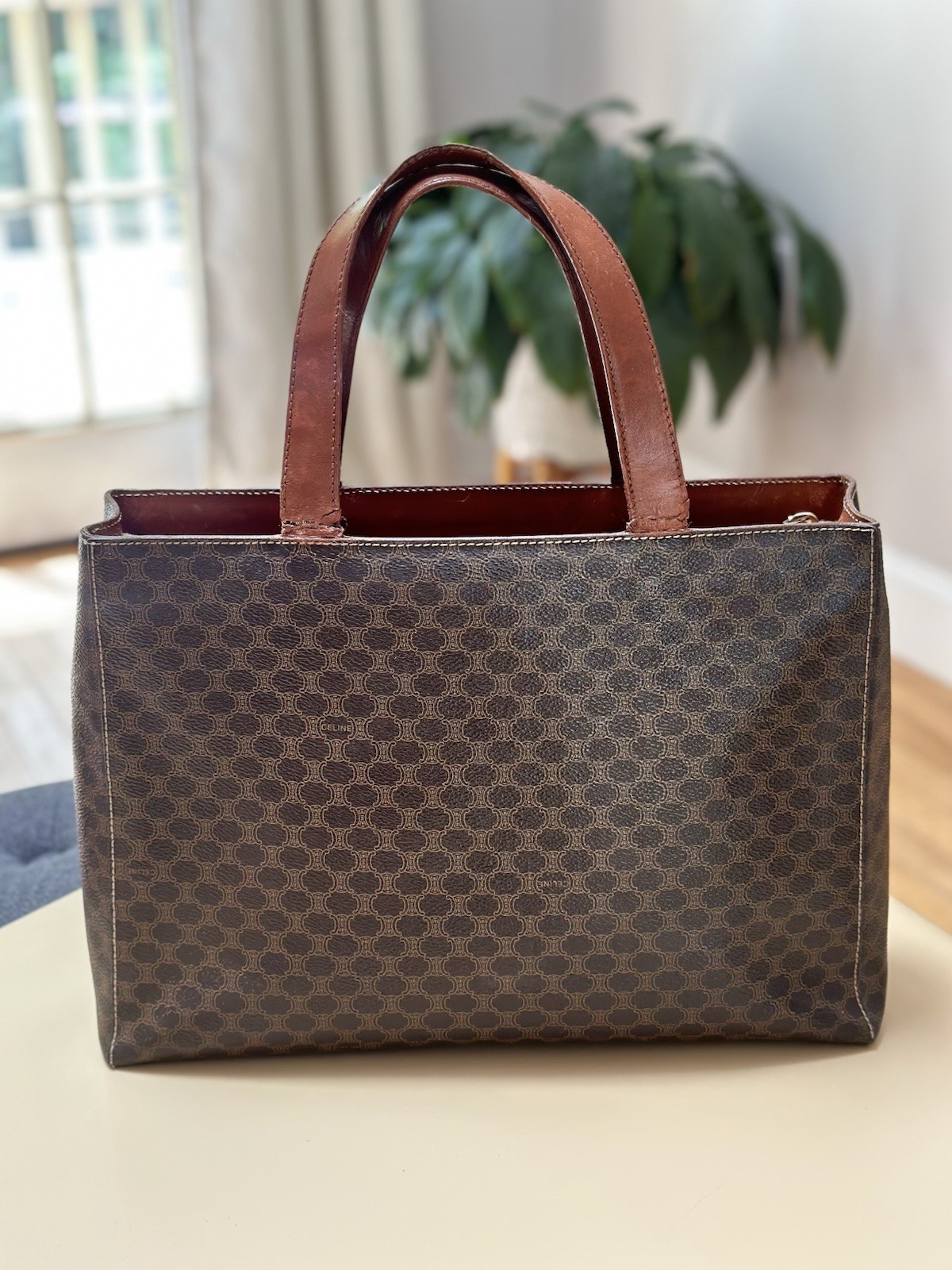 Celine Macadam Tote Bag Vintage Brown PVC Leather Italy MC97/2 Authentic
