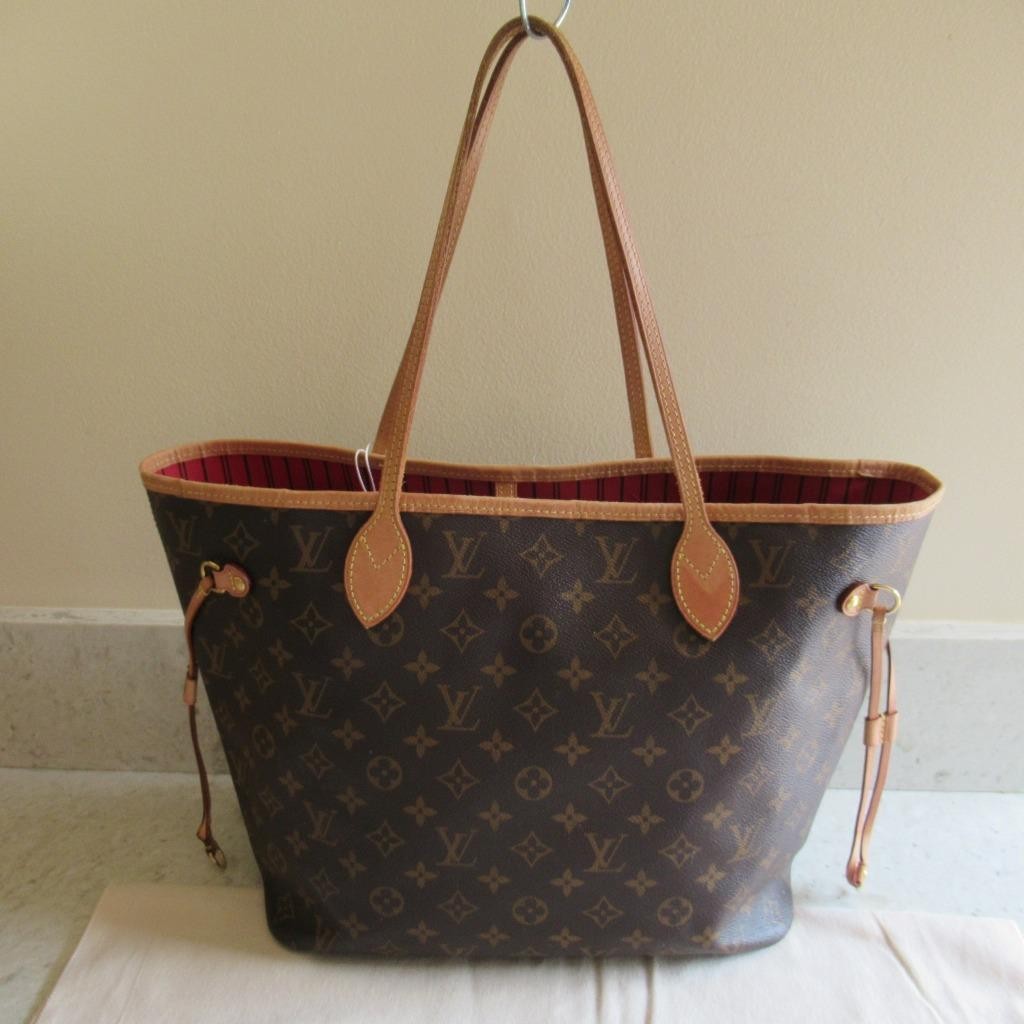2021 Louis Vuitton Monogram Red Neverfull MM Shoulder Bag + POUCH $2240+TAX