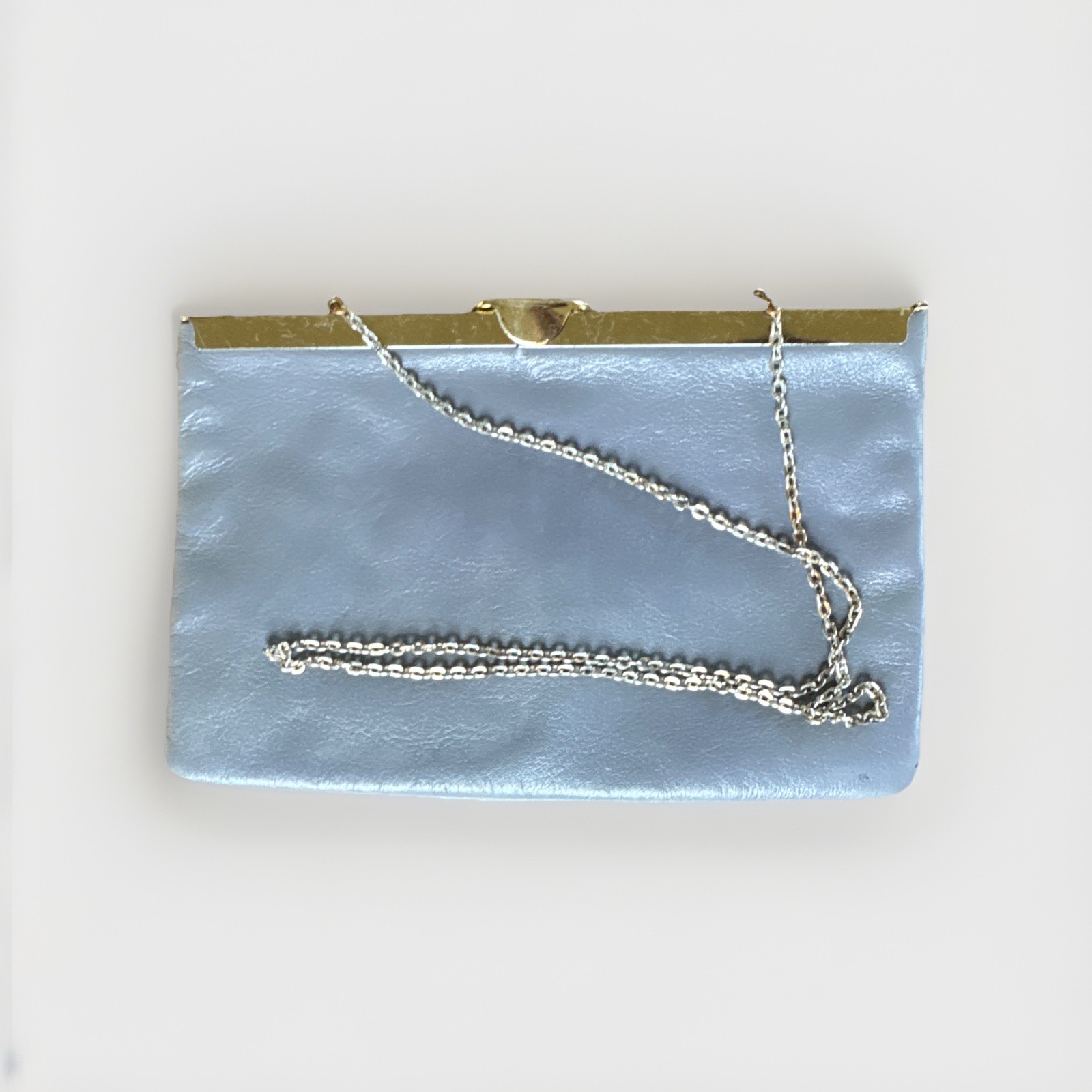 Vintage Etra Gray Genuine Leather Convertible Clutch Gold Pop Up Frame Bag