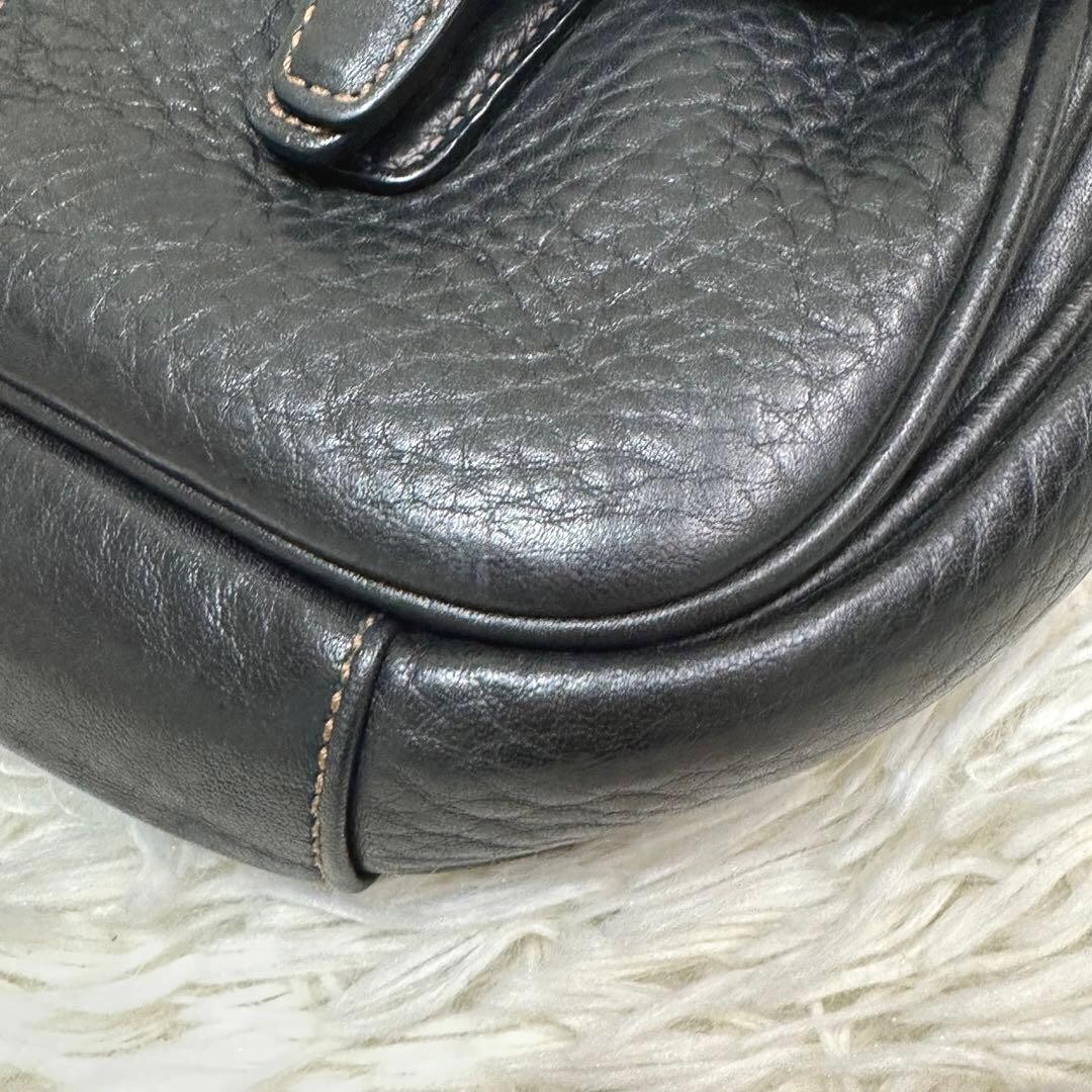 Authentic COACH Leather Shoulder Bag Black Blue 18cm x 22.5cm x 6cm Damaged Stra