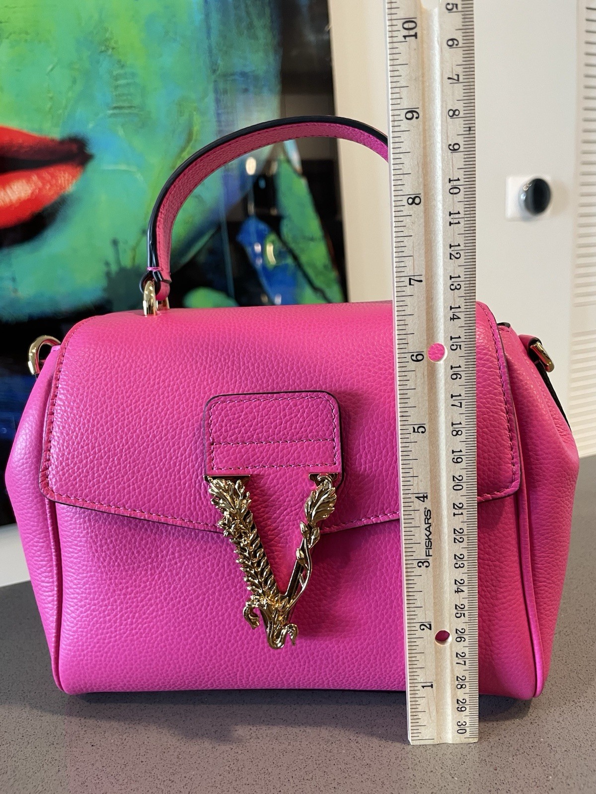 Versace Virtus Grainy Calf Small Pink Top Handle Bag 1015556 IT NWT $2100