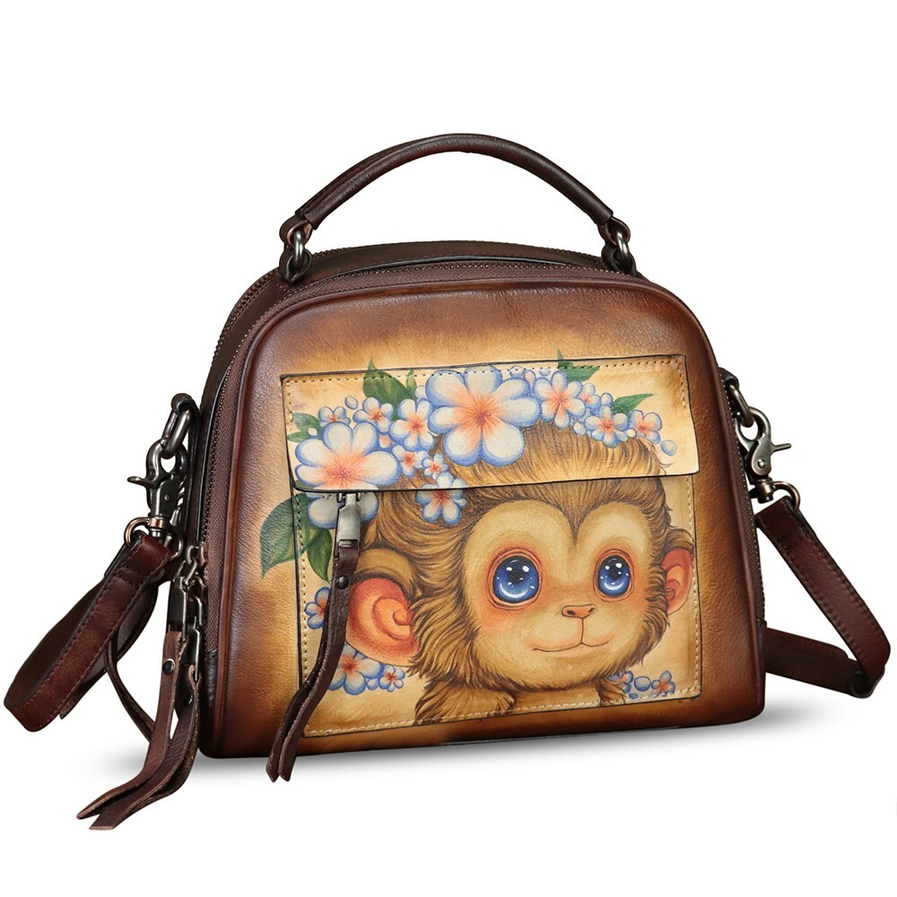 Genuine Leather Purse and Handbag for Women Hand Painted Crossbody Shoulder Bag