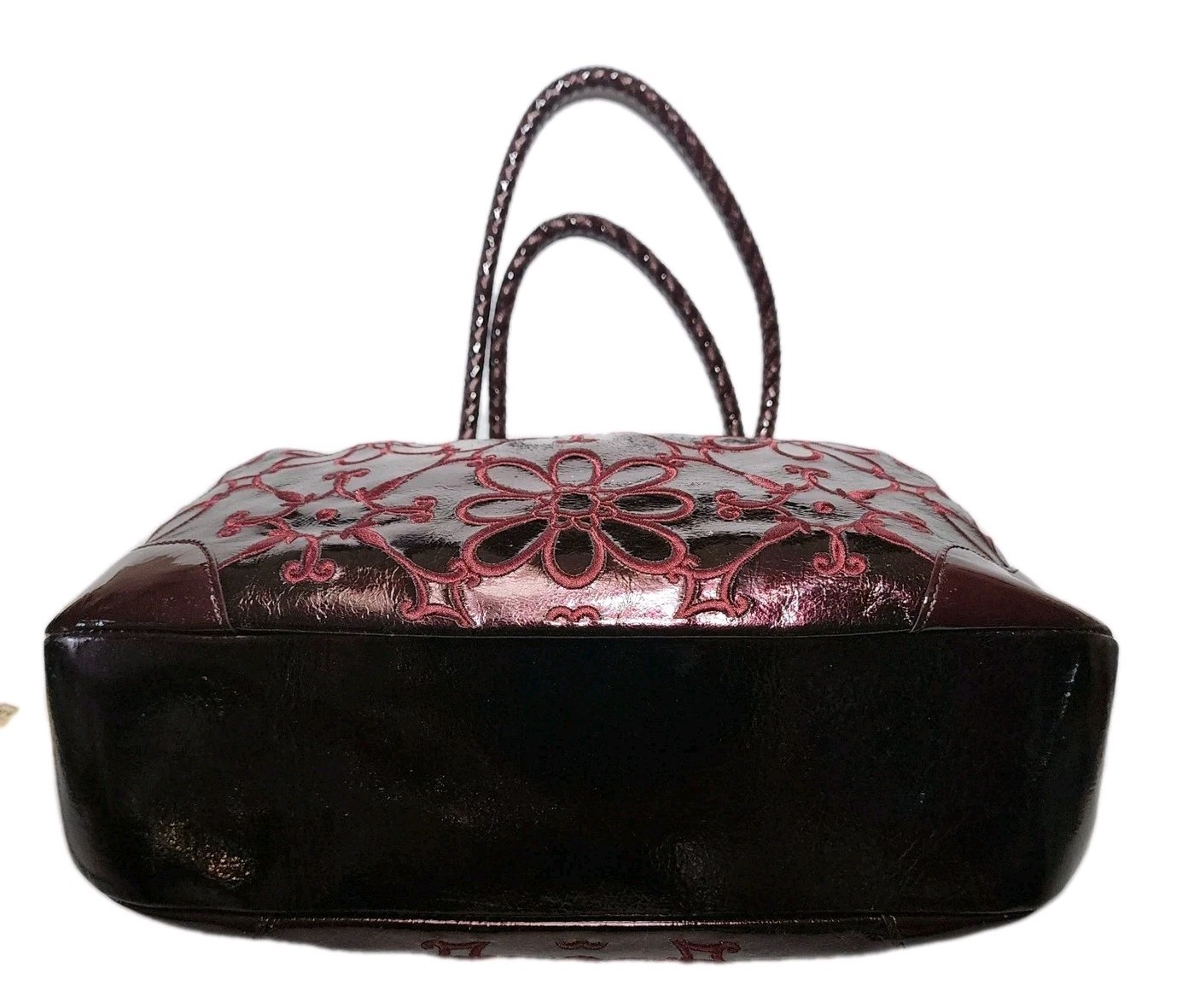 BRIGHTON VALENCIA BLACK CHERRY FLORAL EMBROIDERED TASSELED HANDBAG SHOULDER BAG